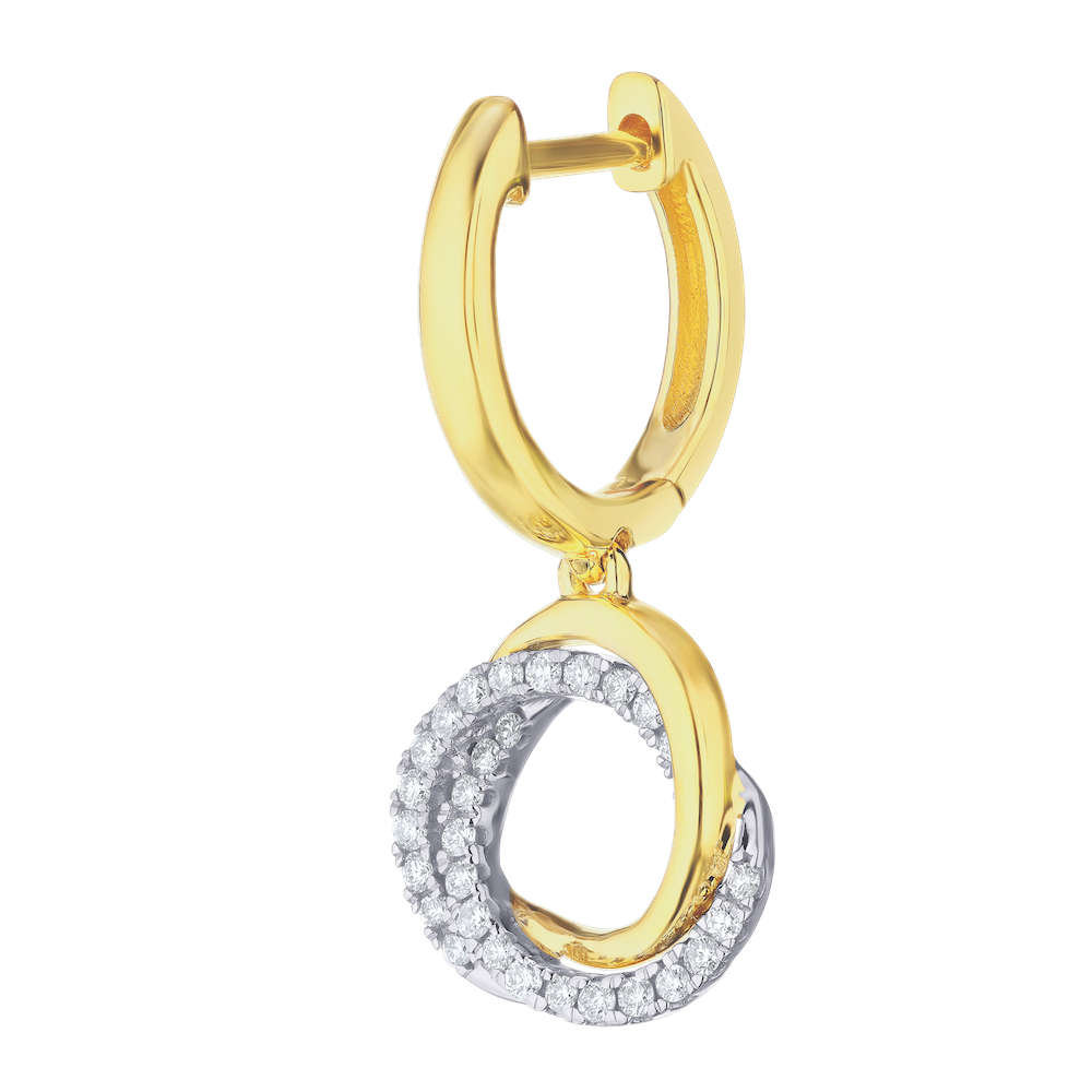 14K Two Tone Earrings Intertwined Circle Drop Diamond 0.25 Ctw