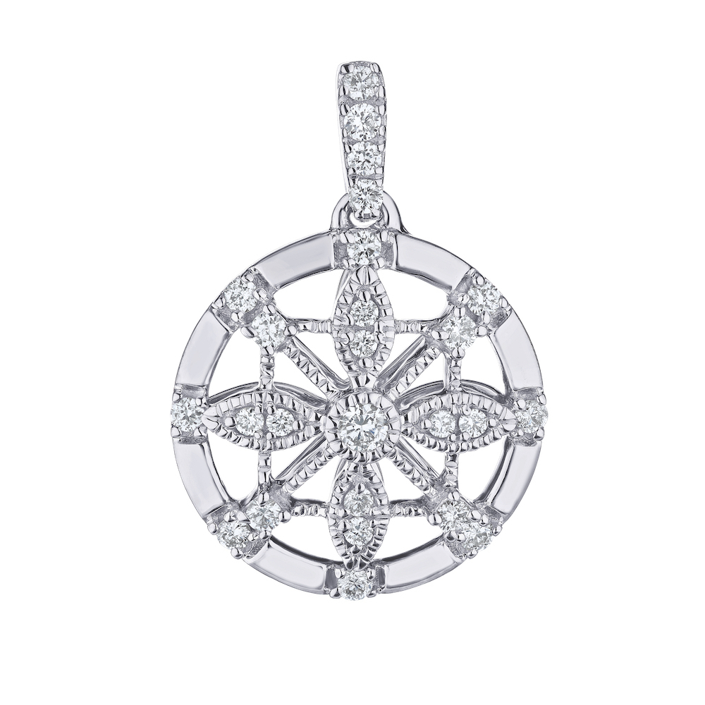 Vintage Treasures&trade; 14k White Gold Vintage Style Round Drop with 4 Petal Shapes Diamond 1/3 Ctw