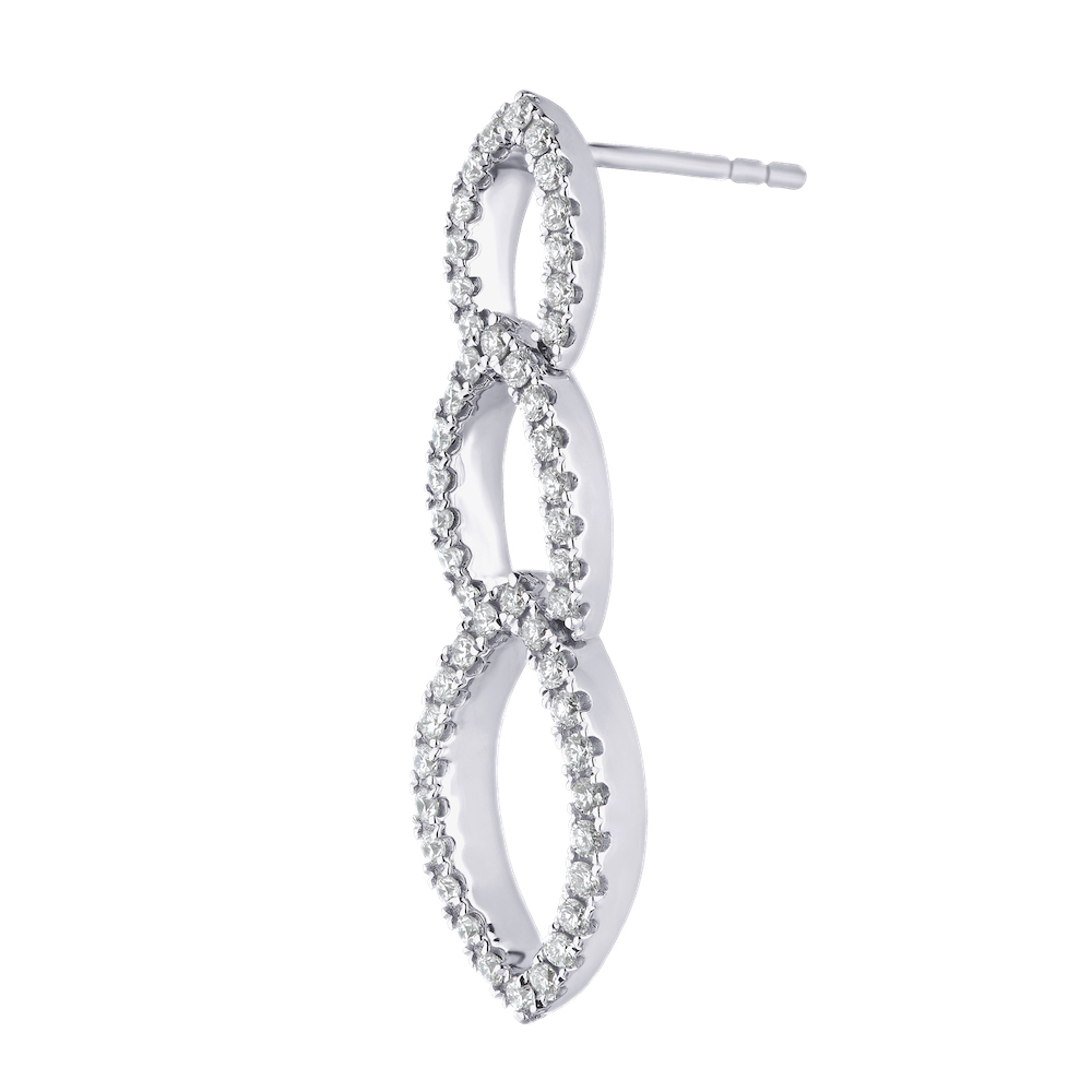 14K White Gold Earrings Cutout Interlocked Marquise Shape Drop Diamond 0.75 Ctw