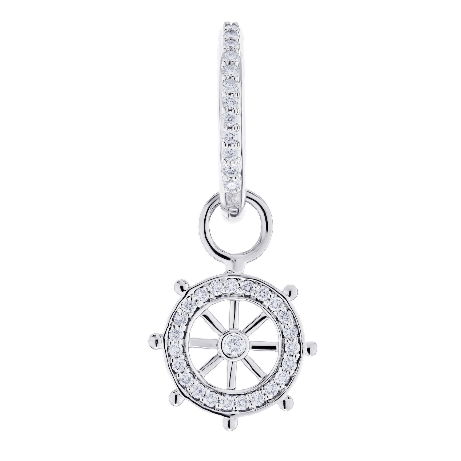 BluSea&trade; 14k White Gold Earrings Ships Wheel on Hoops Bezel Set Center Diamond 0.50 Ctw