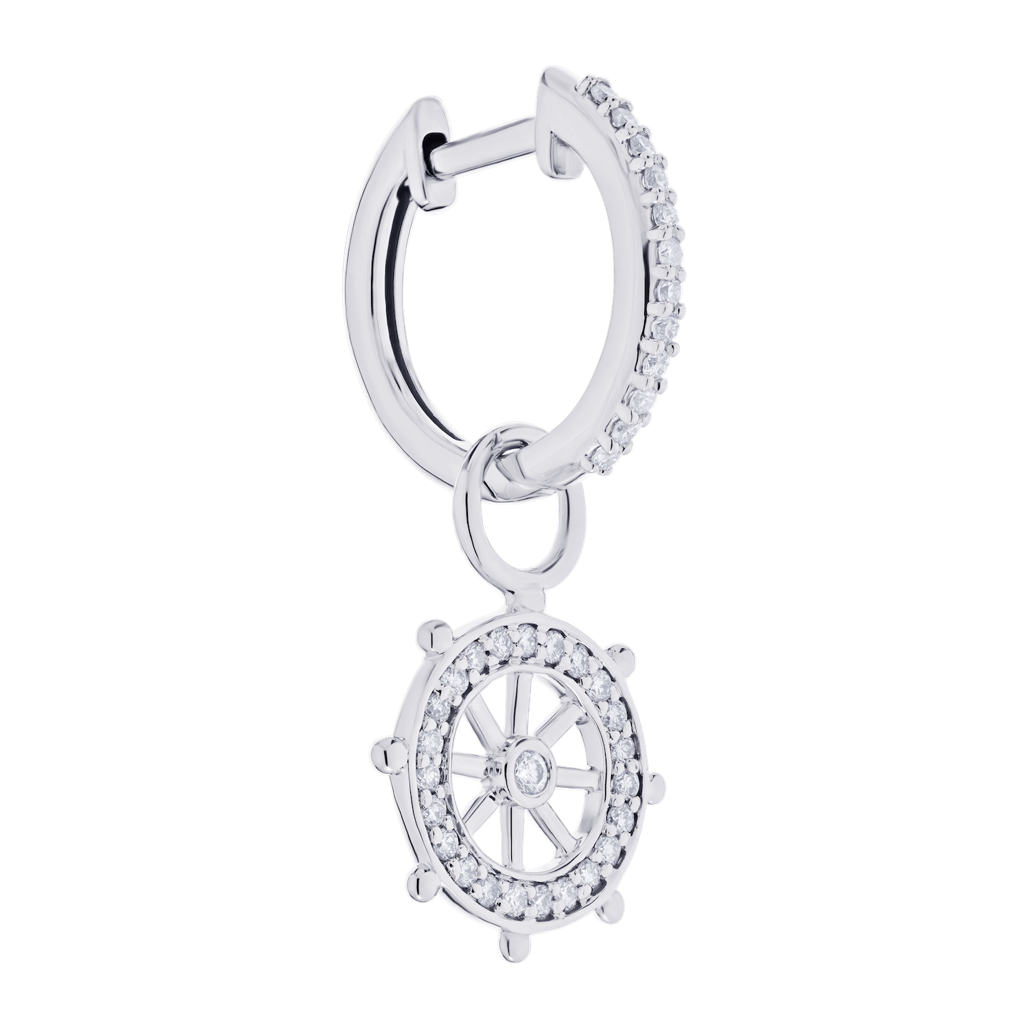 BluSea&trade; 14k White Gold Earrings Ships Wheel on Hoops Bezel Set Center Diamond 0.50 Ctw