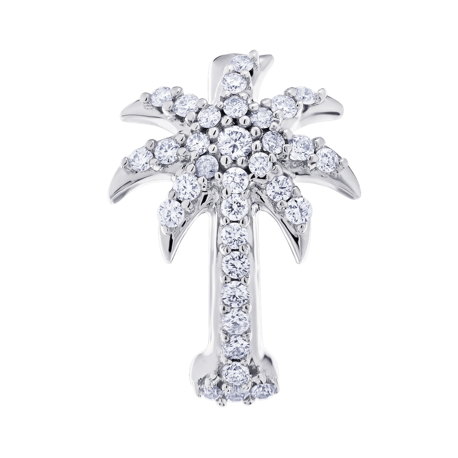 Oceanity&trade; 14K White Gold Earrings Pave Set Palm Tree on Huggies Diamond 0.25 Ctw