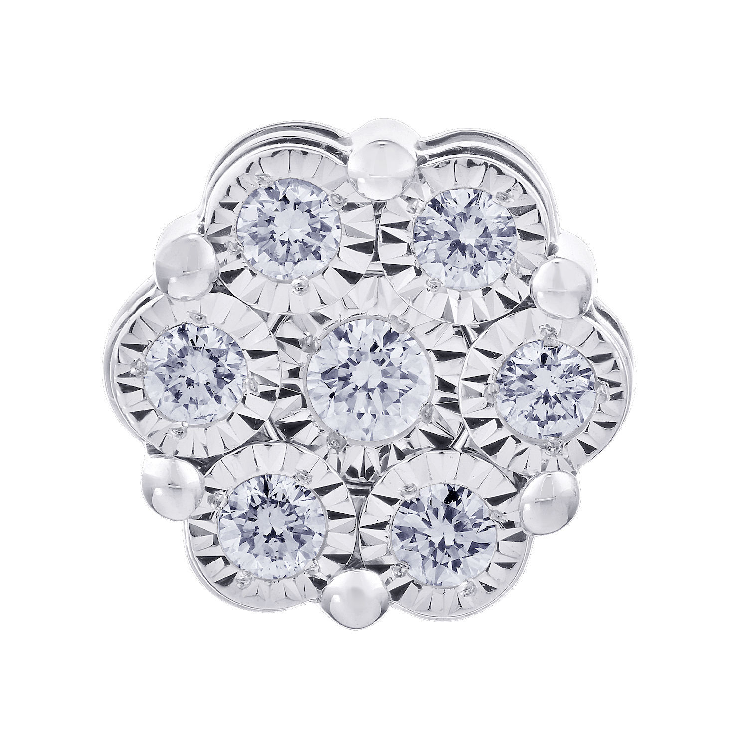 Diamond Bouquet&trade; 10K White Gold Diamond 7 Stone Miracle Plate Cluster Studs Earrings 0.10 Ctw