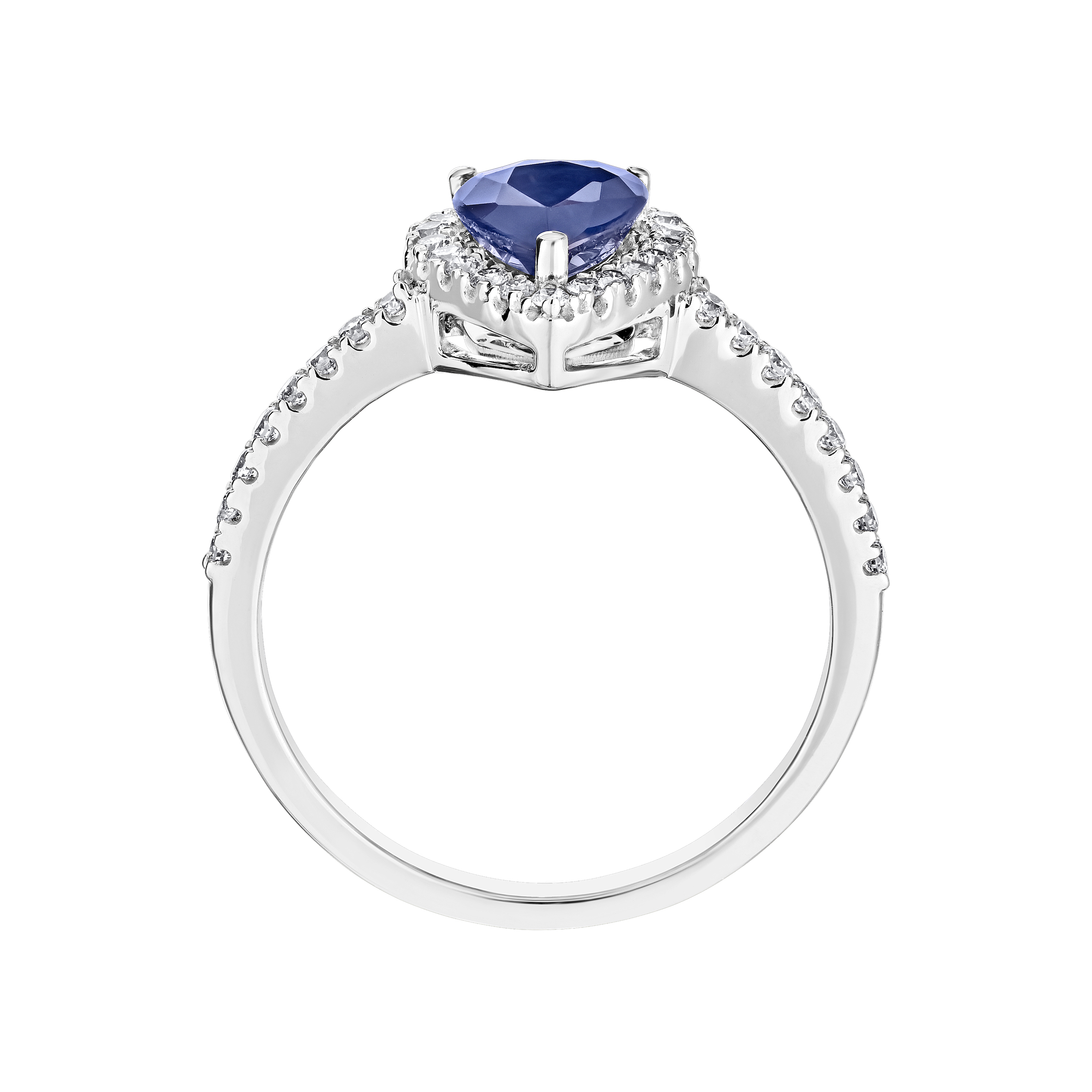 Majestic Gems&trade; 14k White Gold Pear Shape with Halo Diamond Shoulders Blue Sapphire & Diamond 1.28 Ctw