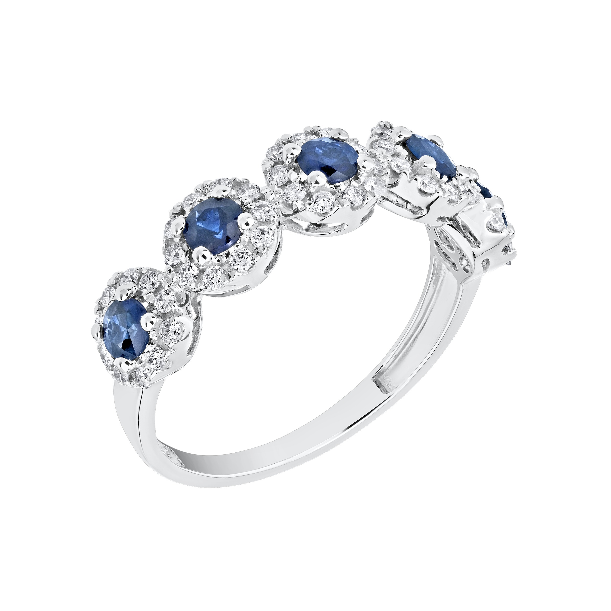Majestic Gems&trade; 14k White Gold 5 Round Clusters Color Center Blue Sapphire & Diamond 1.15 Ctw
