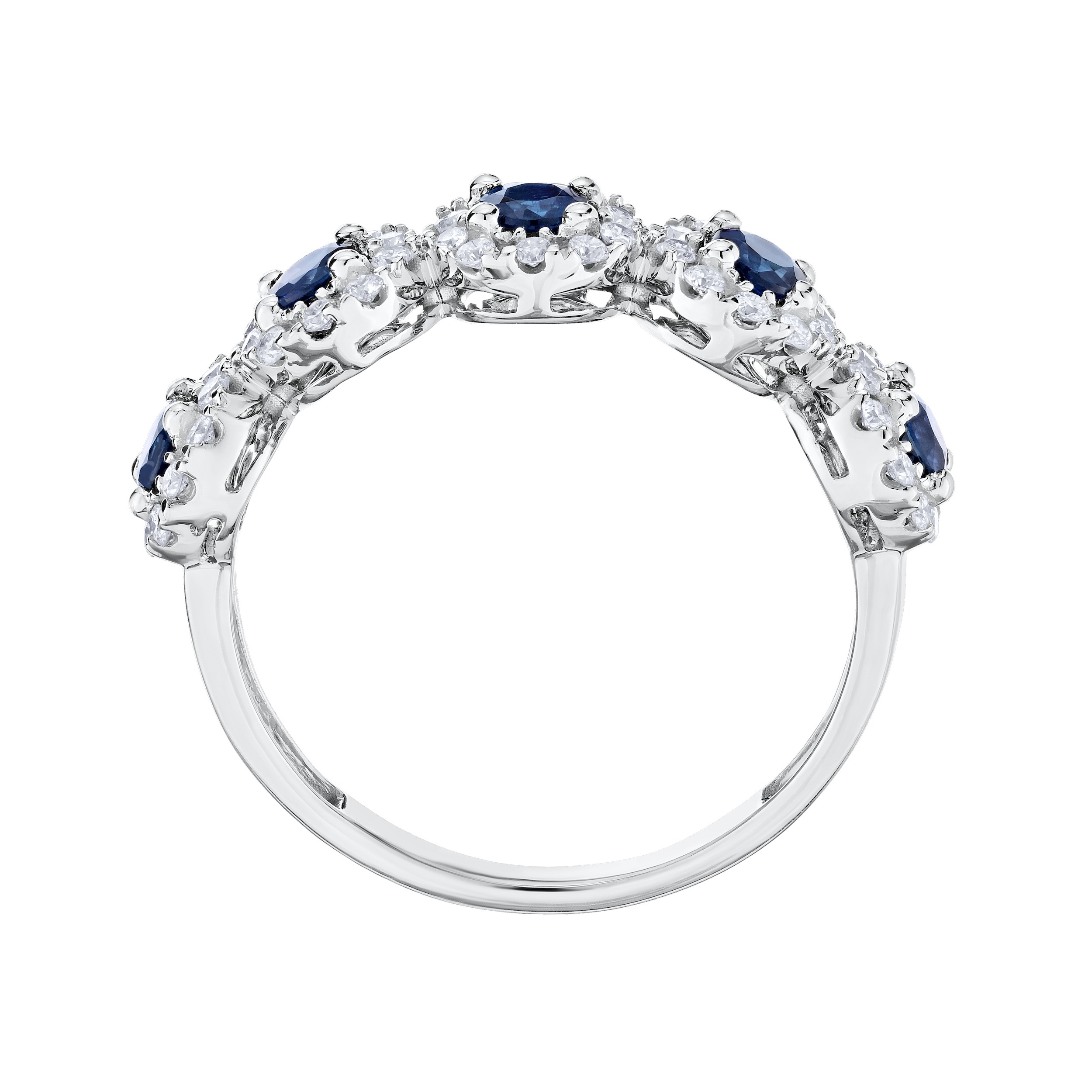 Majestic Gems&trade; 14k White Gold 5 Round Clusters Color Center Blue Sapphire & Diamond 1.15 Ctw
