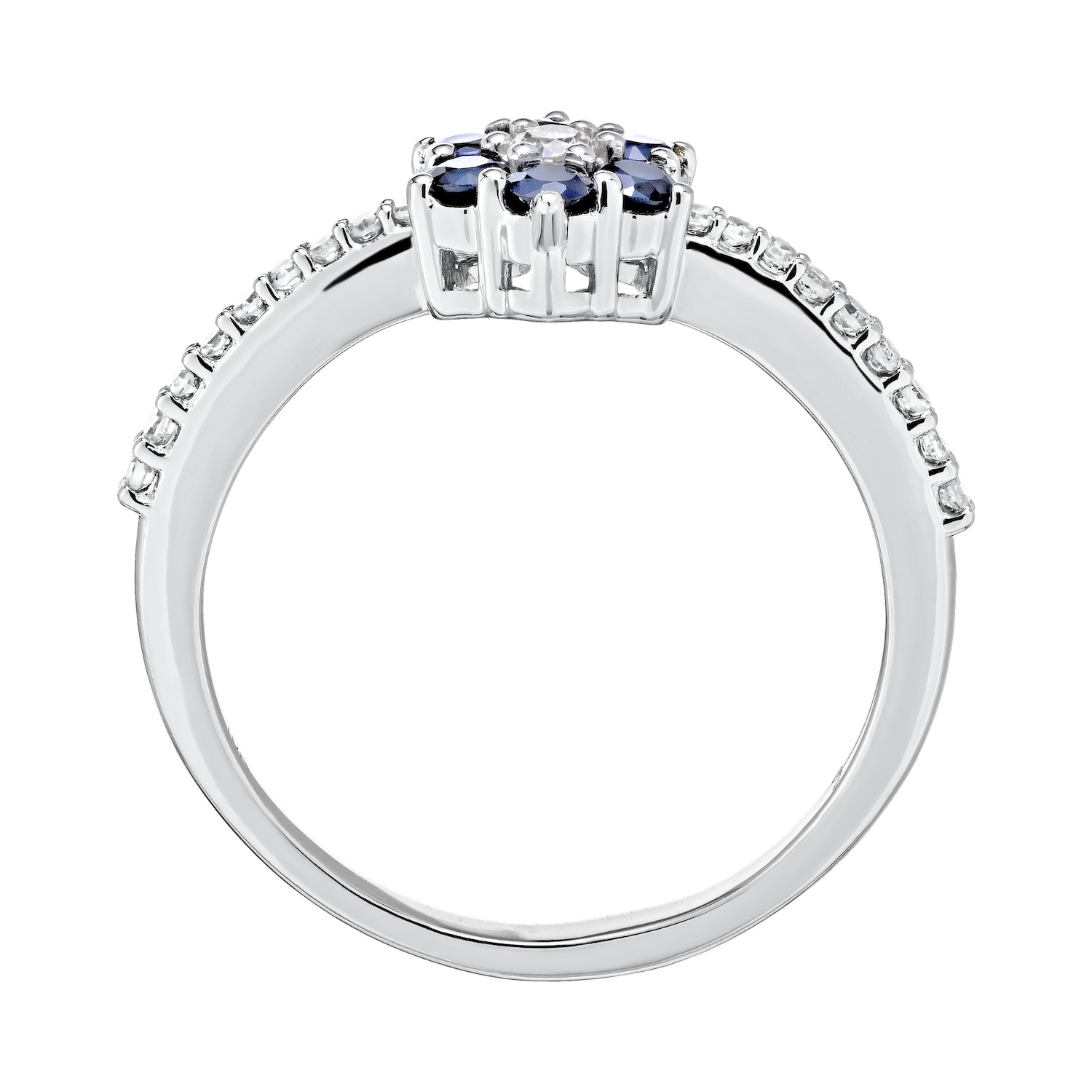 Majestic Gems&trade; 10k White Gold Color Flower Cluster with Diamond Center Blue Sapphire & Diamond 0.50 Ctw