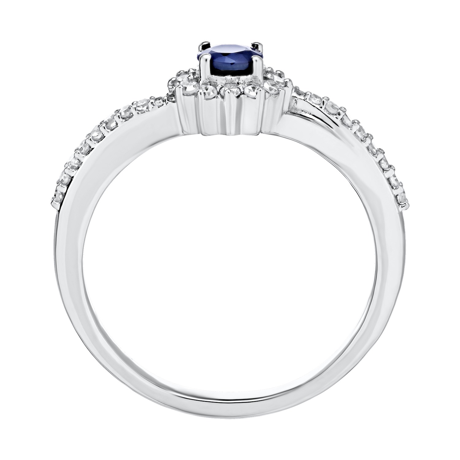 Majestic Gems&trade; 10k White Gold 10K Color Center with Diamond Halo Blue Sapphire & Diamond 0.40 Ctw