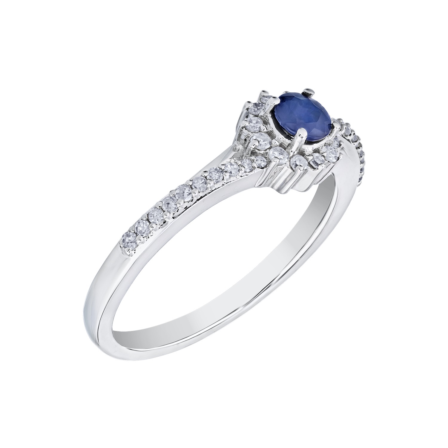 Majestic Gems&trade; 10k White Gold 10K Color Center with Diamond Halo Blue Sapphire & Diamond 0.40 Ctw