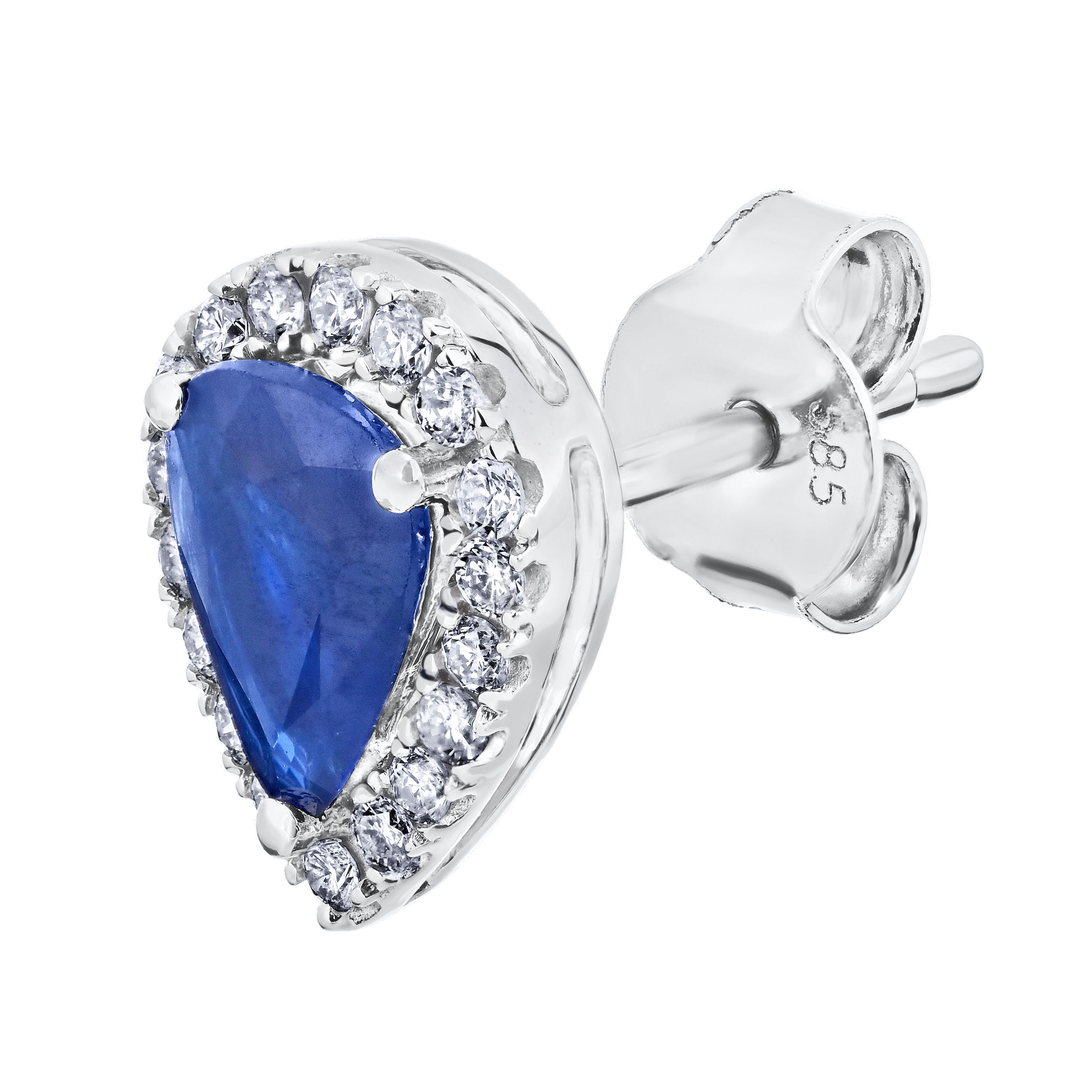 Earrings: 14KW Pear-Shape Sapphire Halo Studs 36 Rd. 2 Sapp. 2.00 Ctw
