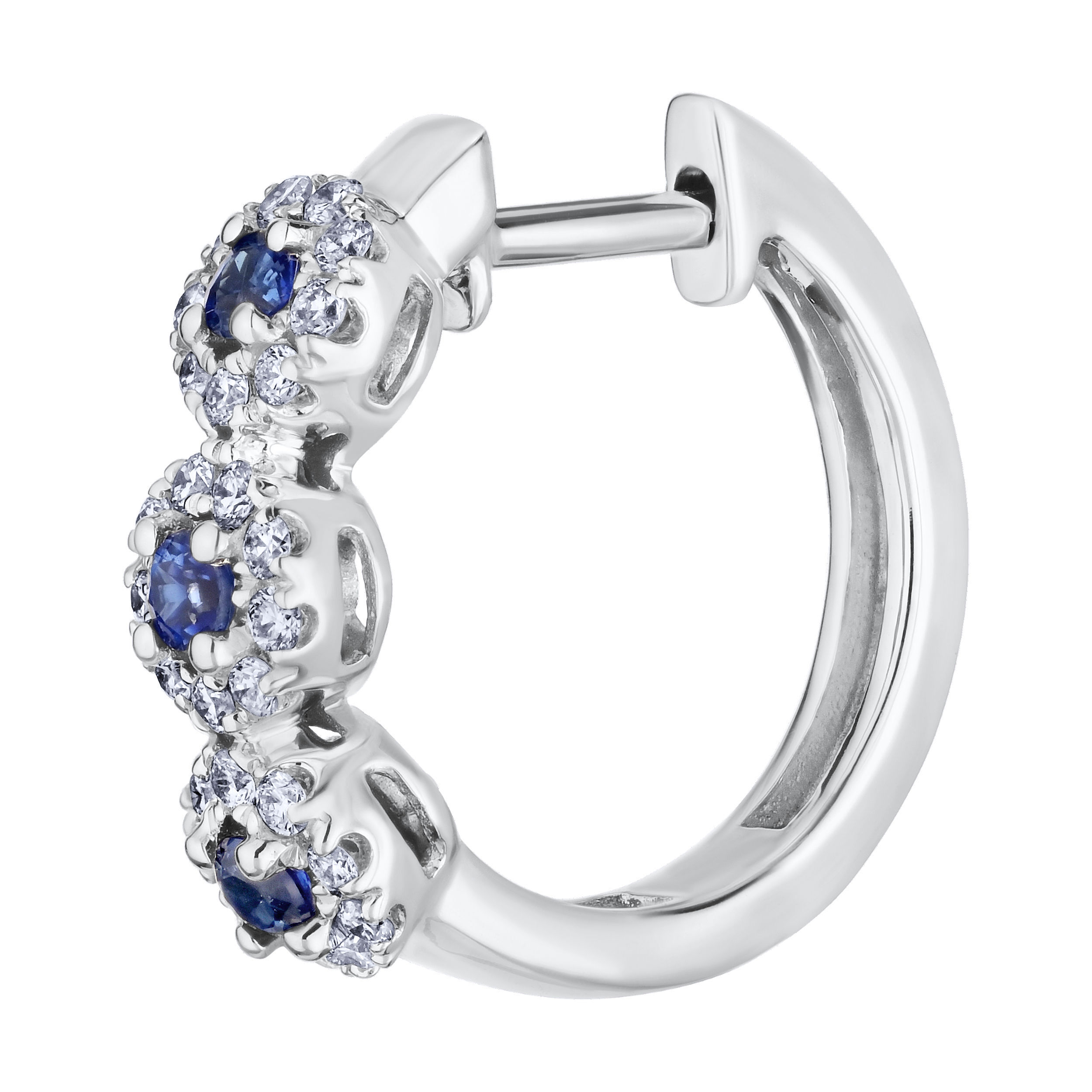 Earrings: 14KW 3 Sapphire & Diamond Halo Hoops 54 Rd. 6 Sapp. 1.00 Ctw
