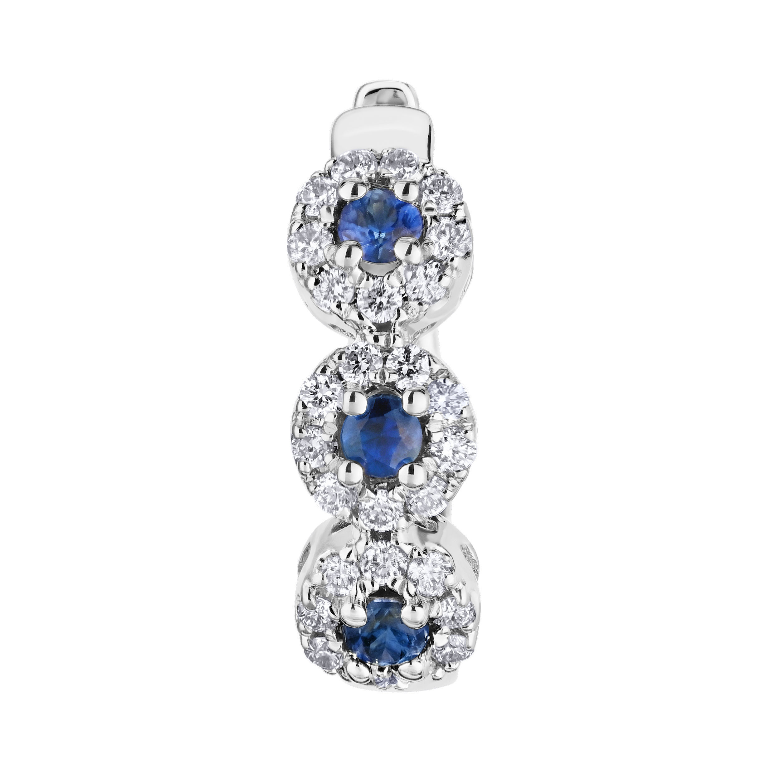 Earrings: 14KW 3 Sapphire & Diamond Halo Hoops 54 Rd. 6 Sapp. 1.00 Ctw