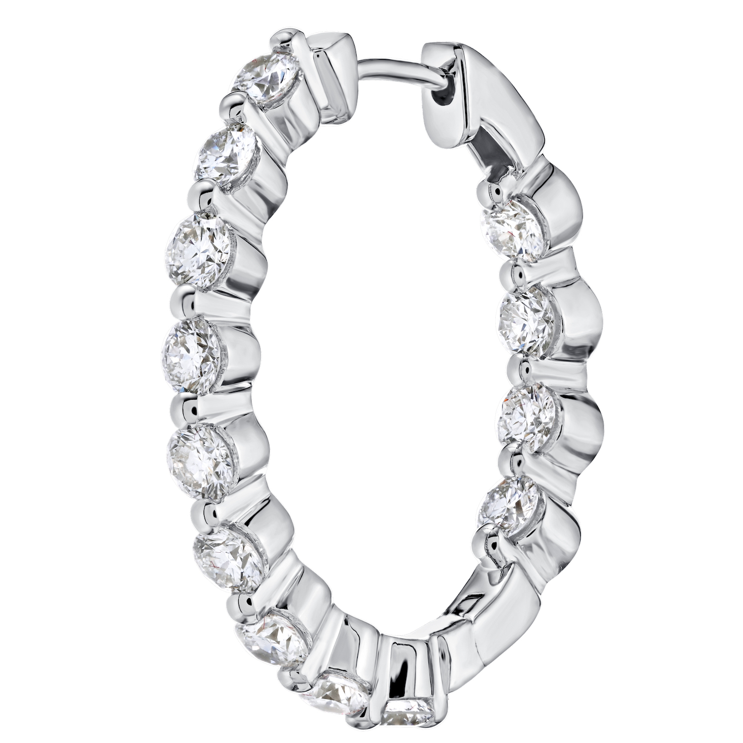 VERDE&trade; 14k White Gold Inside/Outside Floating Diamond Style Hoop Earrings 2.00 Ctw LAB GROWN DIAMONDS