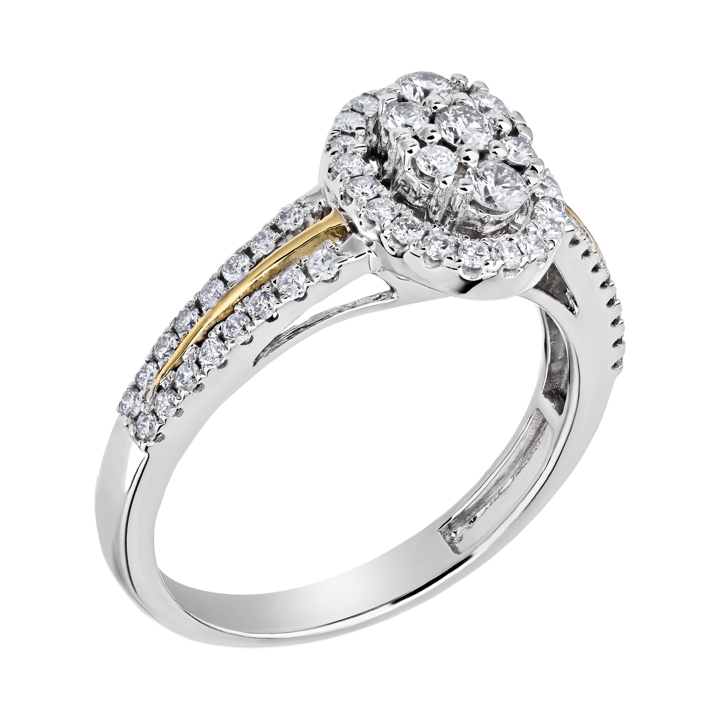 Ring: 14TT Oval Shape Clusteruster Polished Center Shoulders, Diamond Rails 59 Rd. 1/2 Ctw