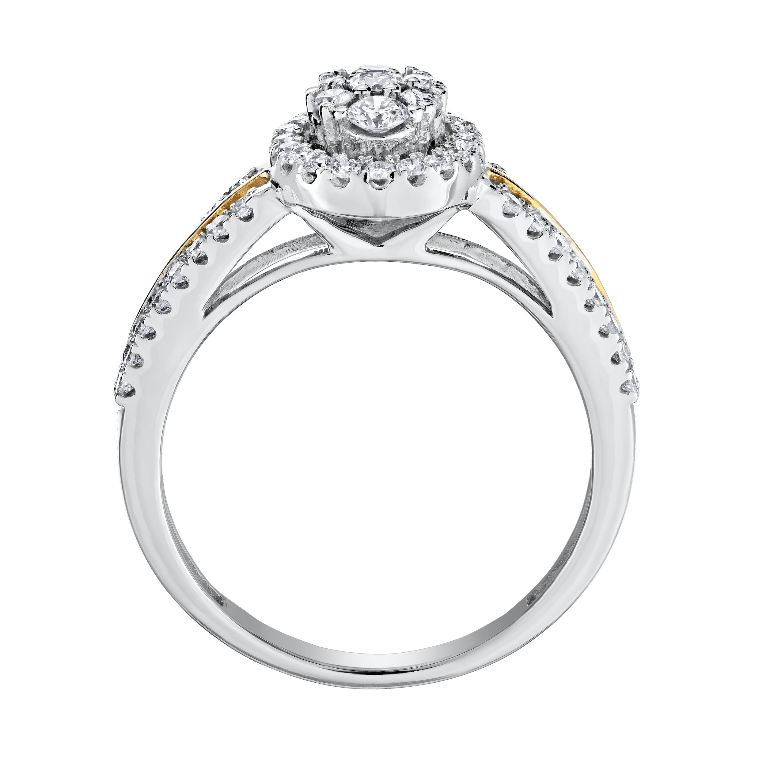 Ring: 14TT Oval Shape Clusteruster Polished Center Shoulders, Diamond Rails 59 Rd. 1/2 Ctw