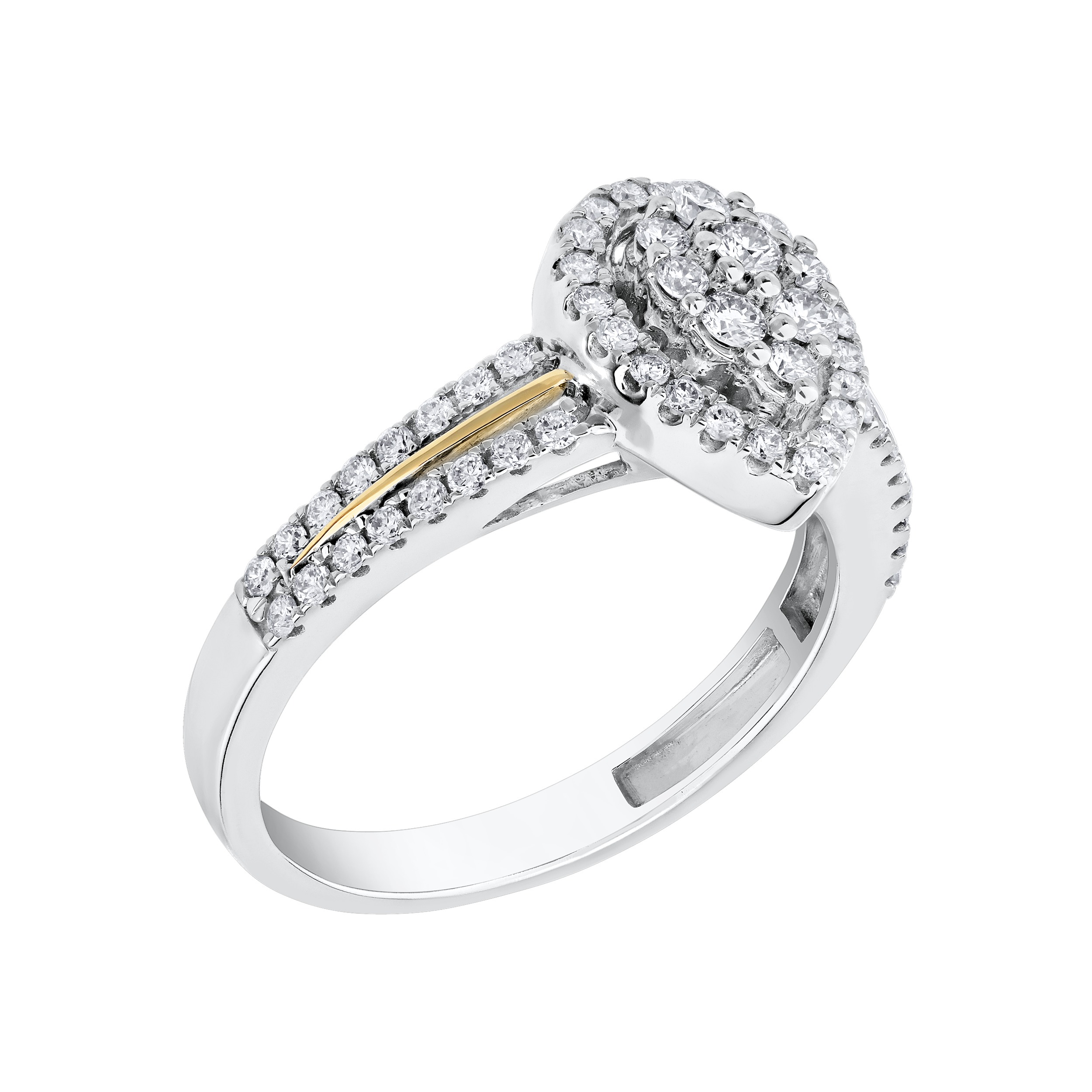 Ring: 14TT Pear-Shape Clusteruster Polished Center Shoulders, Diamond Rails 62 Rd. 1/2 Ctw