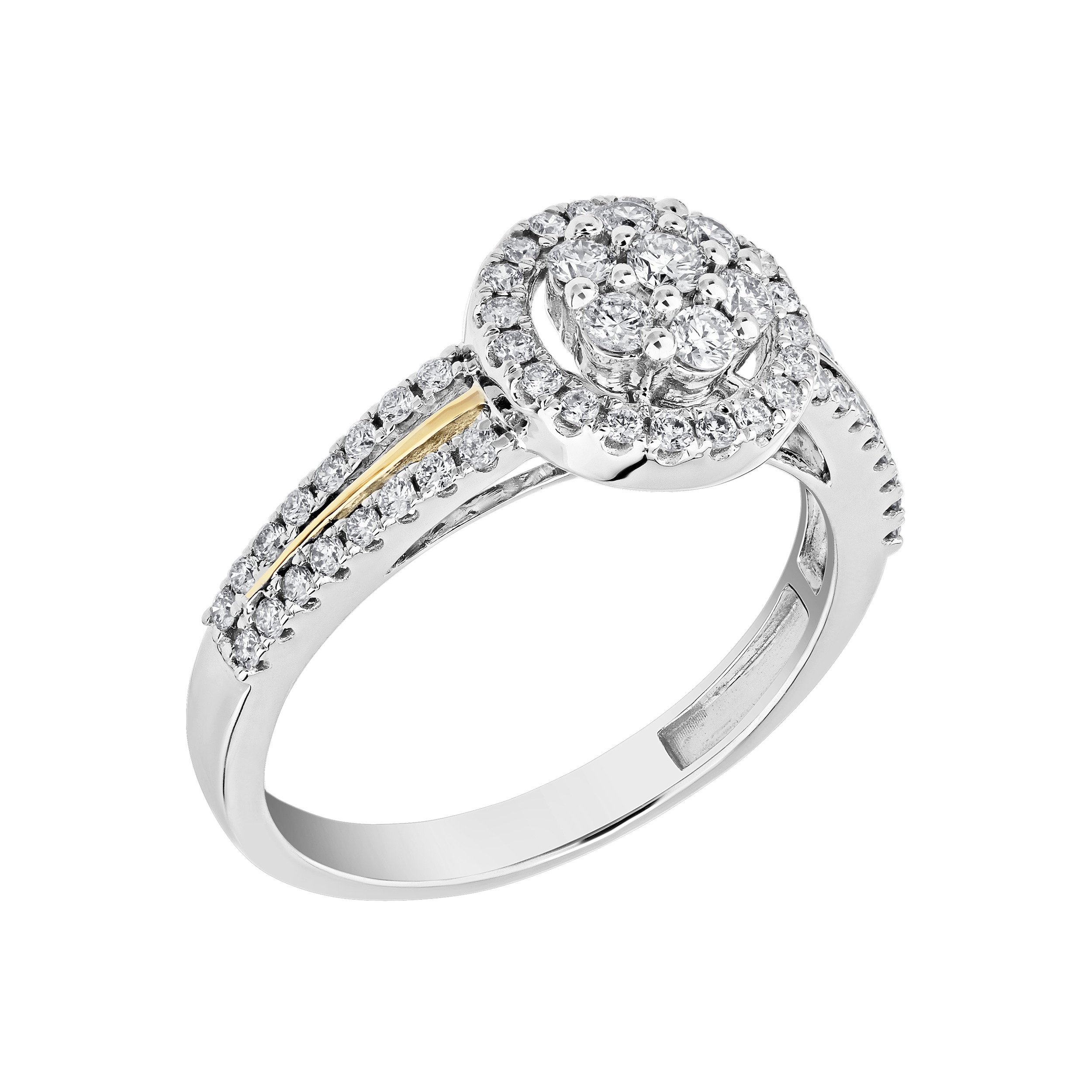 Ring: 14TT Round Shape Clusteruster Polished Center Shoulders, Diamond Rails 59 Rd. 1/2 Ctw