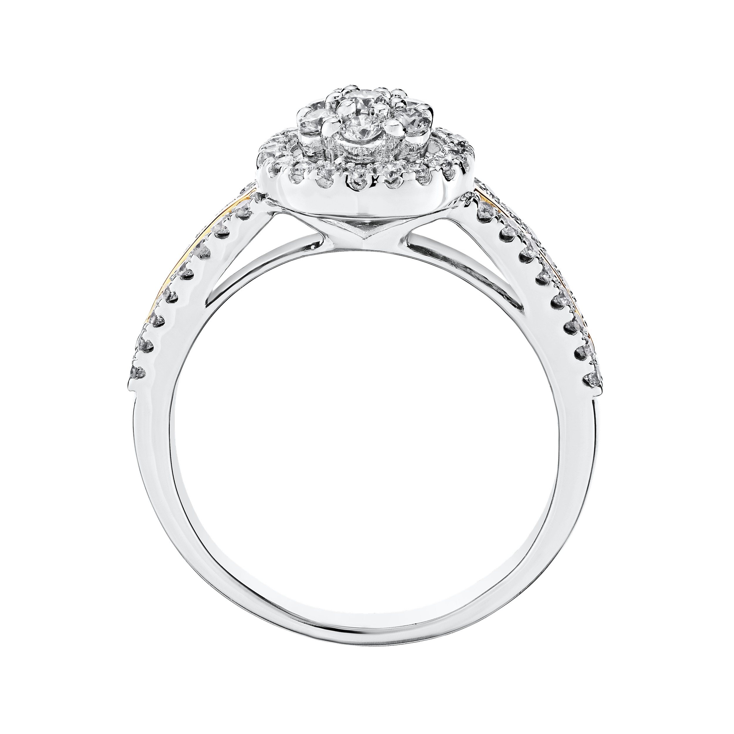 Ring: 14TT Round Shape Clusteruster Polished Center Shoulders, Diamond Rails 59 Rd. 1/2 Ctw