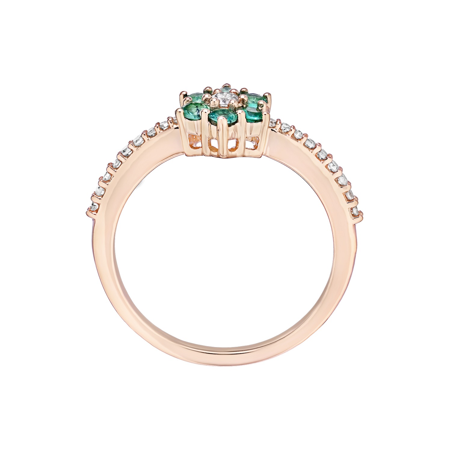 Majestic Gems&trade; 10k Yellow Gold Color Flower Cluster with Diamond Center Emerald & Diamond 0.464 Ctw