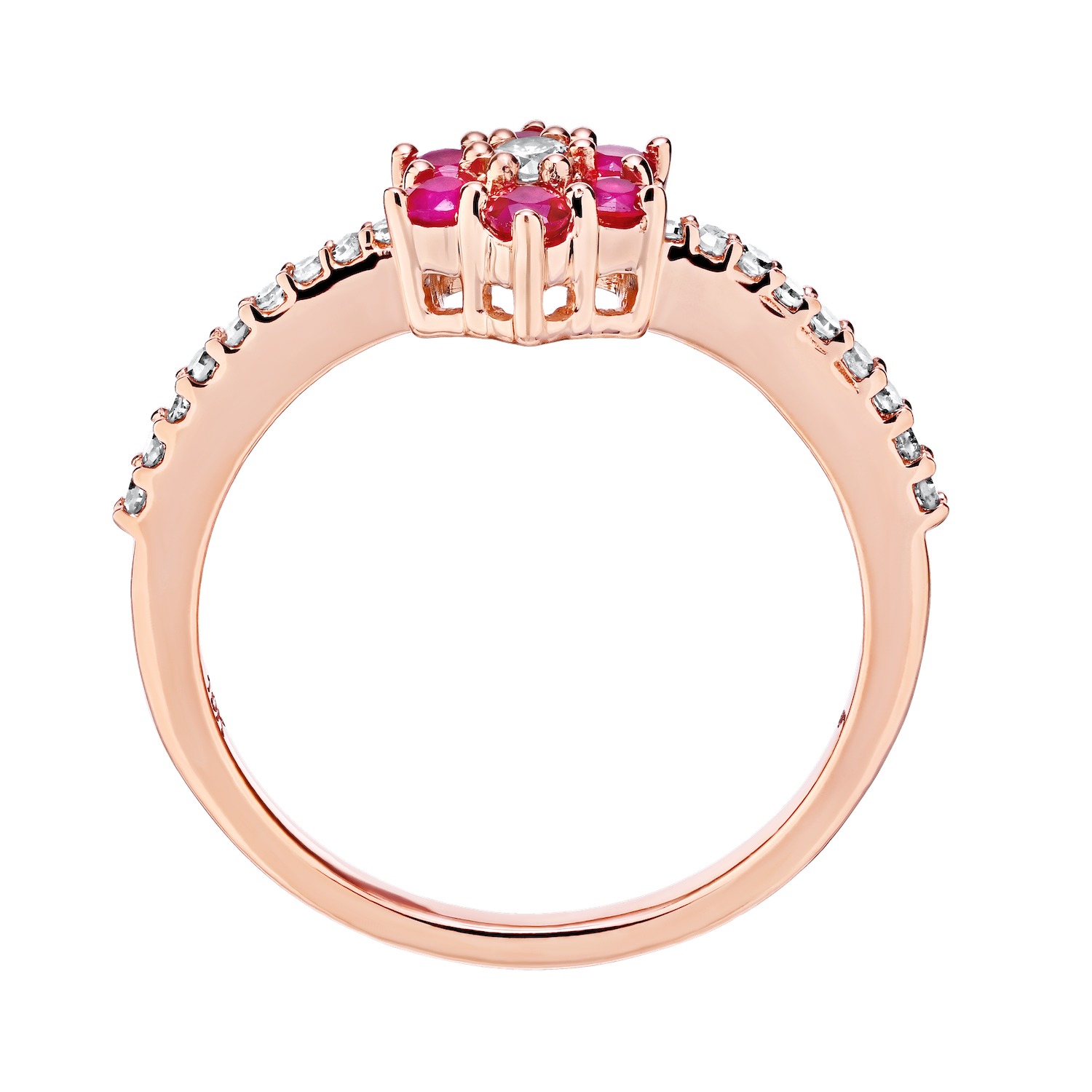 Majestic Gems&trade; 10k Rose Gold Color Flower Cluster with Diamond Center Ruby & Diamond 0.50 Ctw