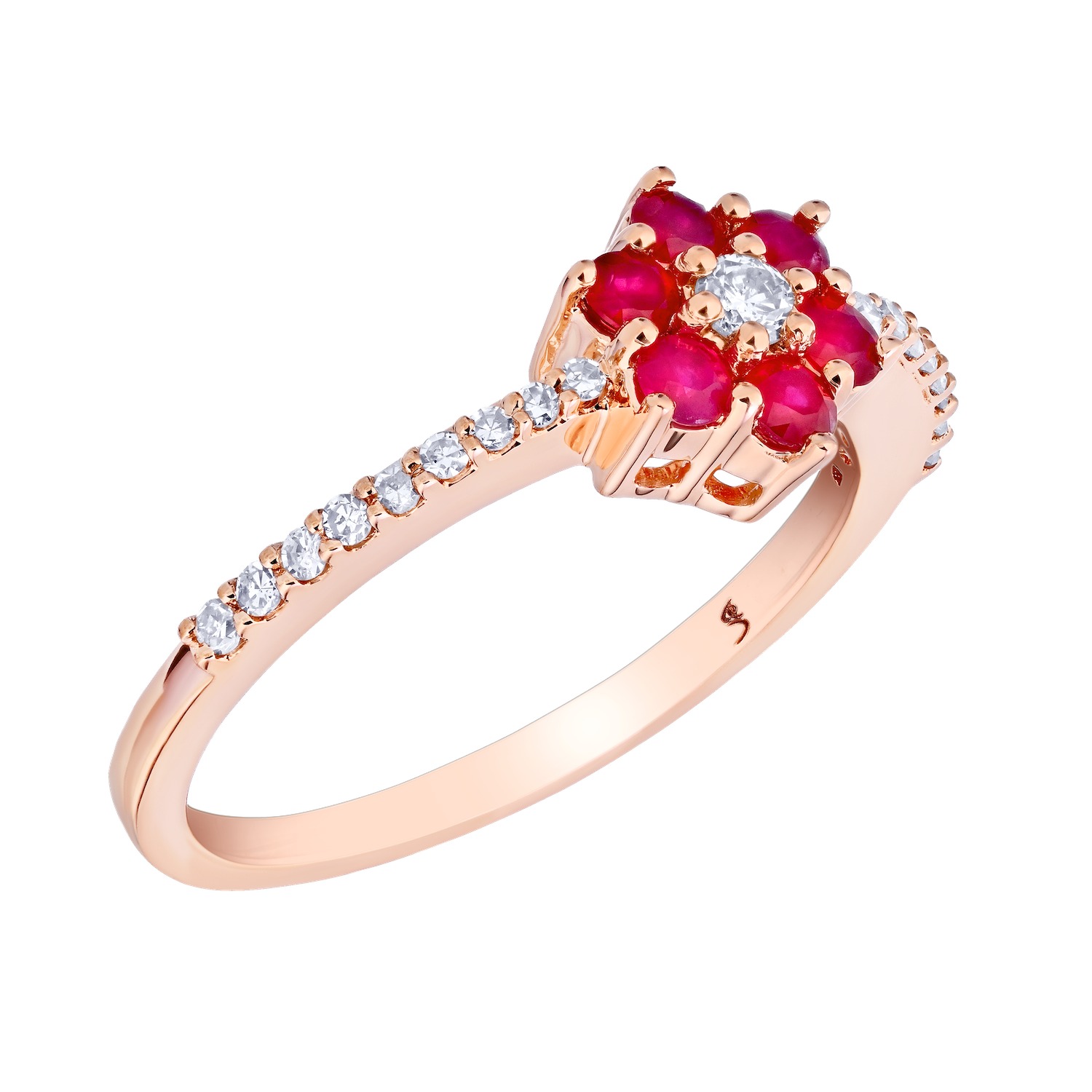 Majestic Gems&trade; 10k Rose Gold Color Flower Cluster with Diamond Center Ruby & Diamond 0.50 Ctw