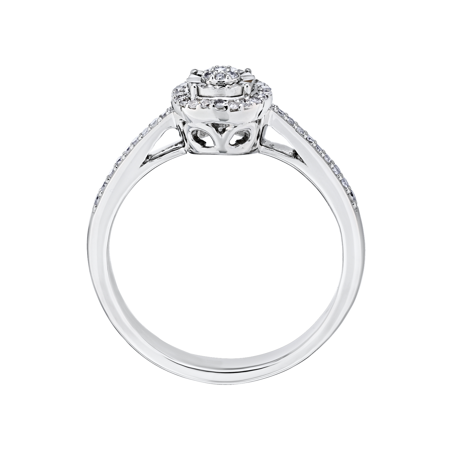 Ring: 10KW Round Shape Miracle Plate Pave Center Halo 46 Rd. 3/20 Ctw