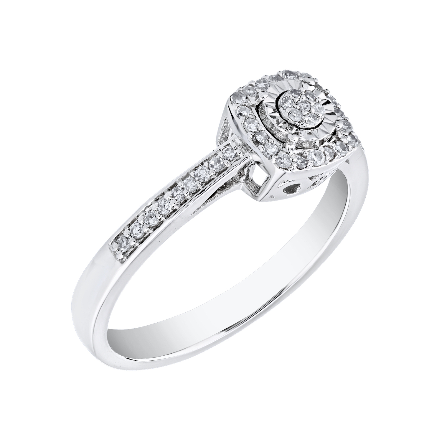 Ring: 10KW Cushion Shape Miracle Plate Pave Center Halo 45 Rd. 3/10 Ctw