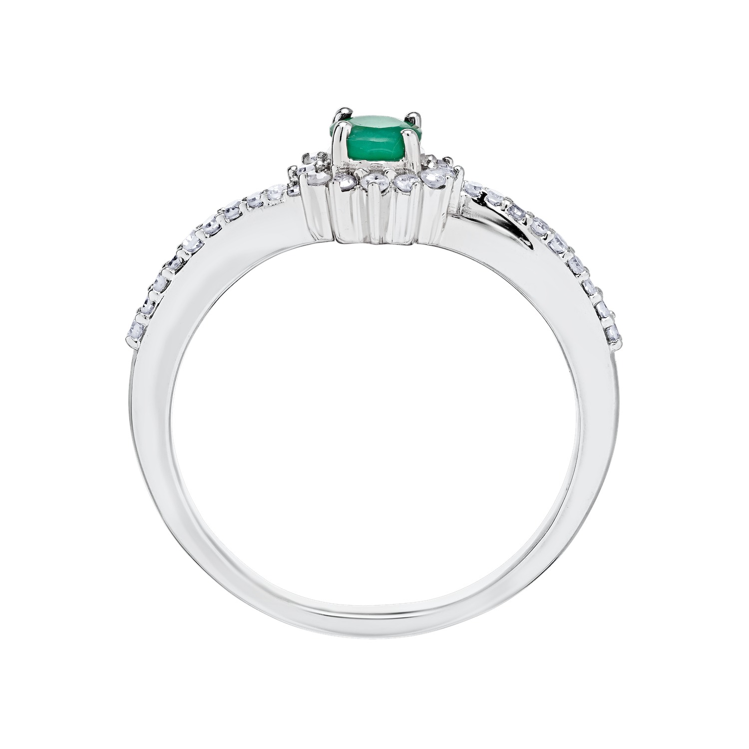 Majestic Gems&trade; 10k White Gold 10K Color Center with Diamond Halo Emerald & Diamond 0.40 Ctw
