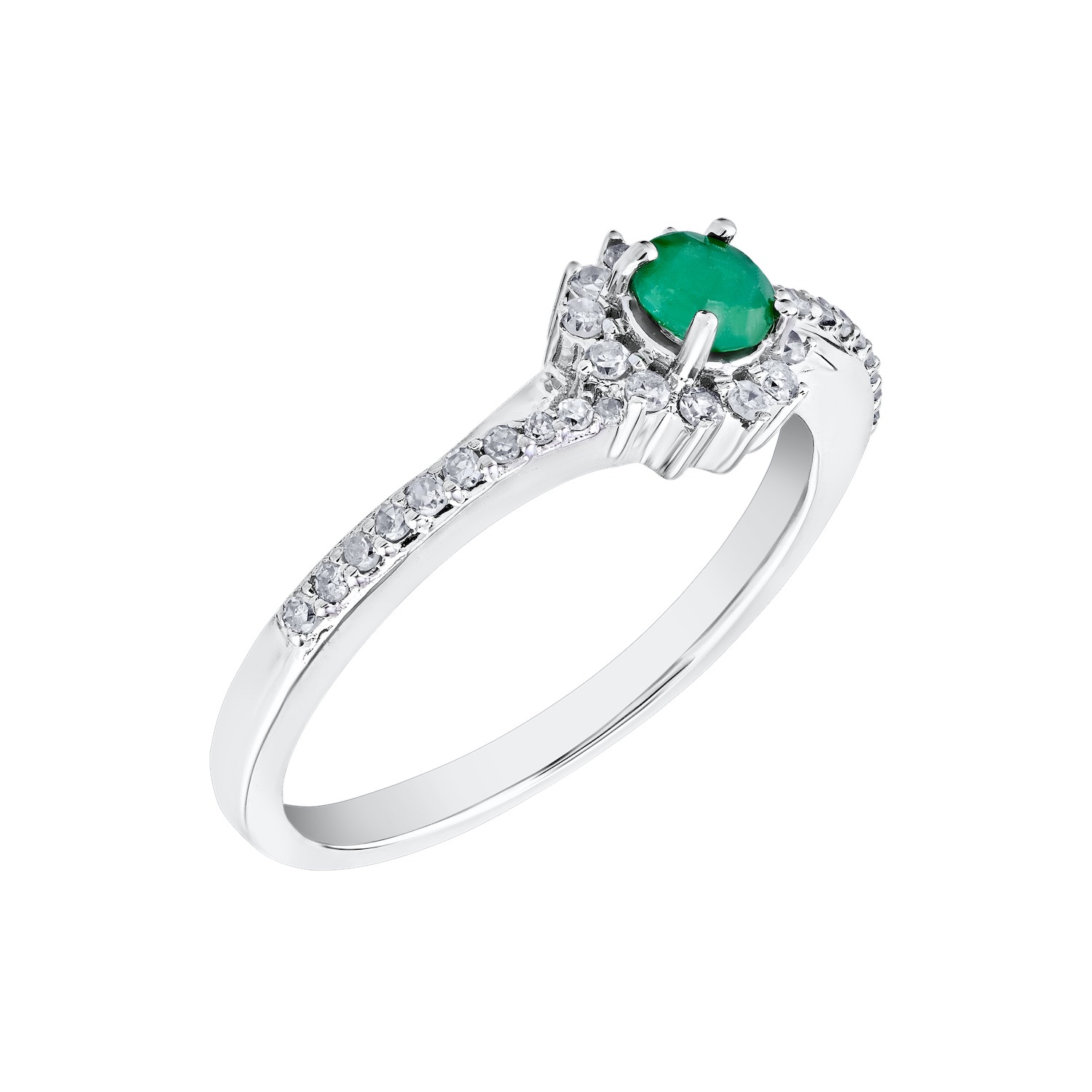Majestic Gems&trade; 10k White Gold 10K Color Center with Diamond Halo Emerald & Diamond 0.40 Ctw