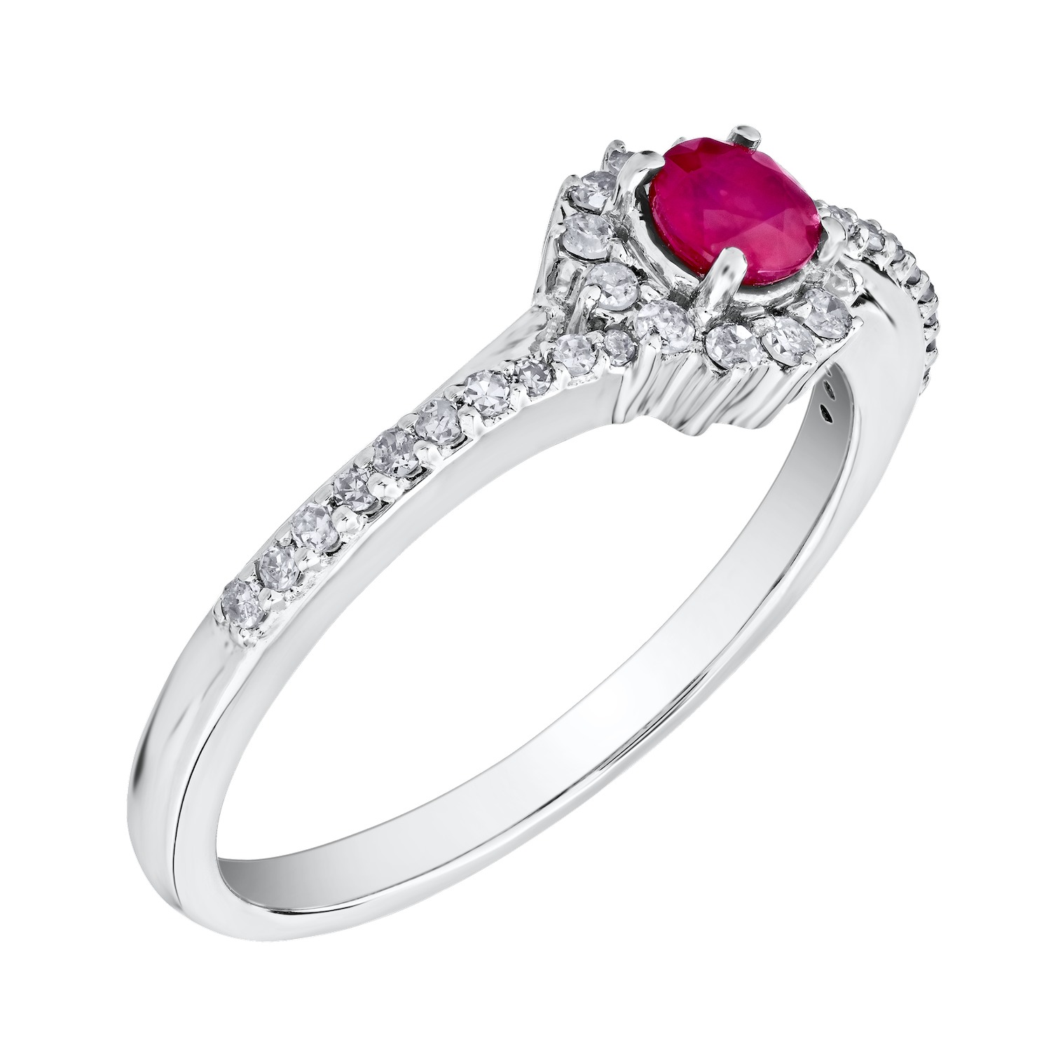 Majestic Gems&trade; 10k White Gold 10K Color Center with Diamond Halo Ruby & Diamond 0.40 Ctw