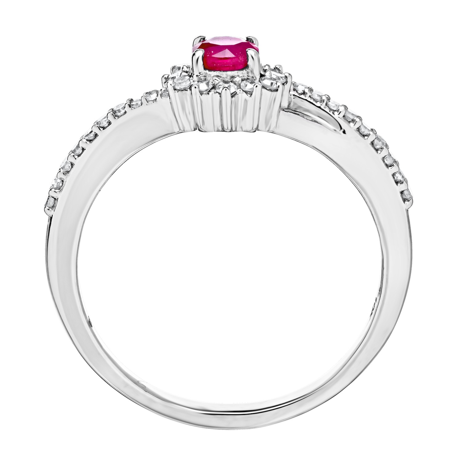 Majestic Gems&trade; 10k White Gold 10K Color Center with Diamond Halo Ruby & Diamond 0.40 Ctw