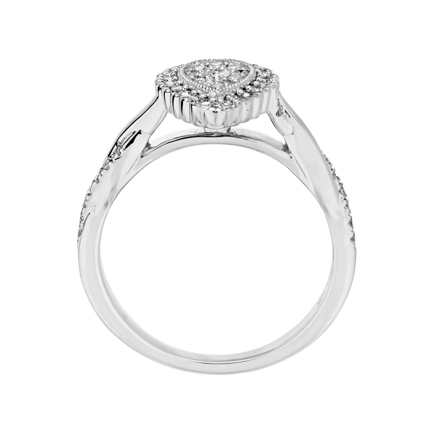 10K White Gold Ring Pear Shape Pave Set with Crossover Shoulders Diamond 0.33 Ctw