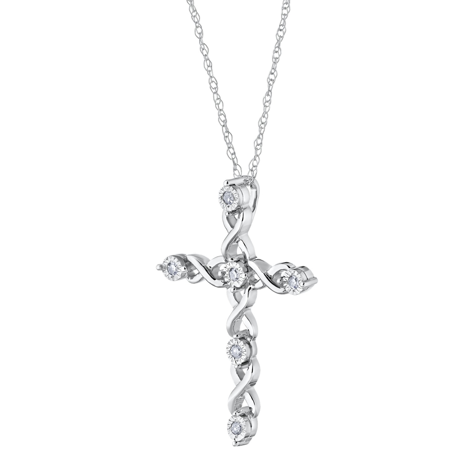 Cross: 10KW Infinity with MiraClustere Plate Diamonds 6 Rd. 1/20 Ctw