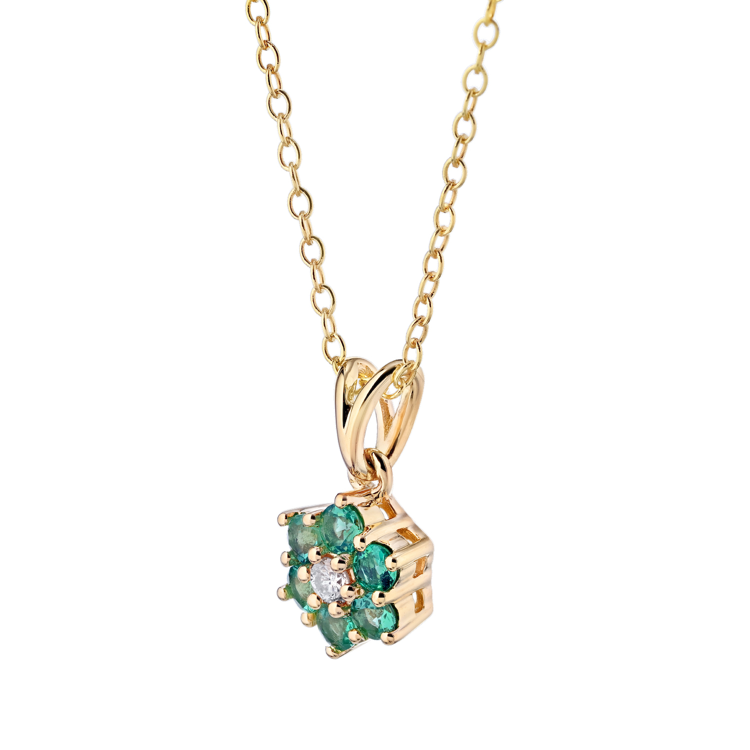 Majestic Gems&trade; 10k Yellow Gold 10K Colored Stone Cluster with Diamond Center Pendant Emerald & Diamond 0.35 Ctw