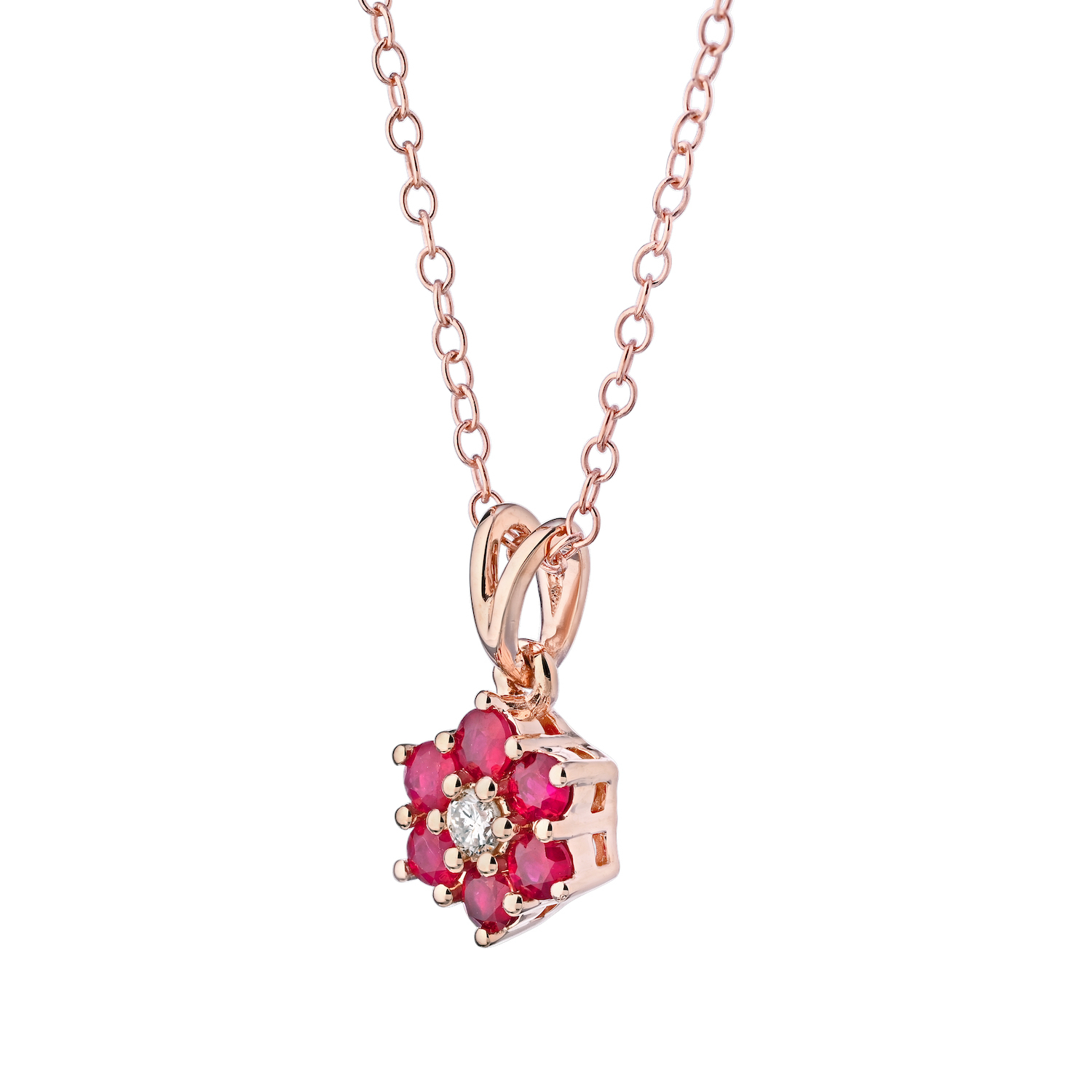 Majestic Gems&trade; 10k Rose Gold 10K Colored Stone Cluster with Diamond Center Pendant Ruby & Diamond 0.35 Ctw