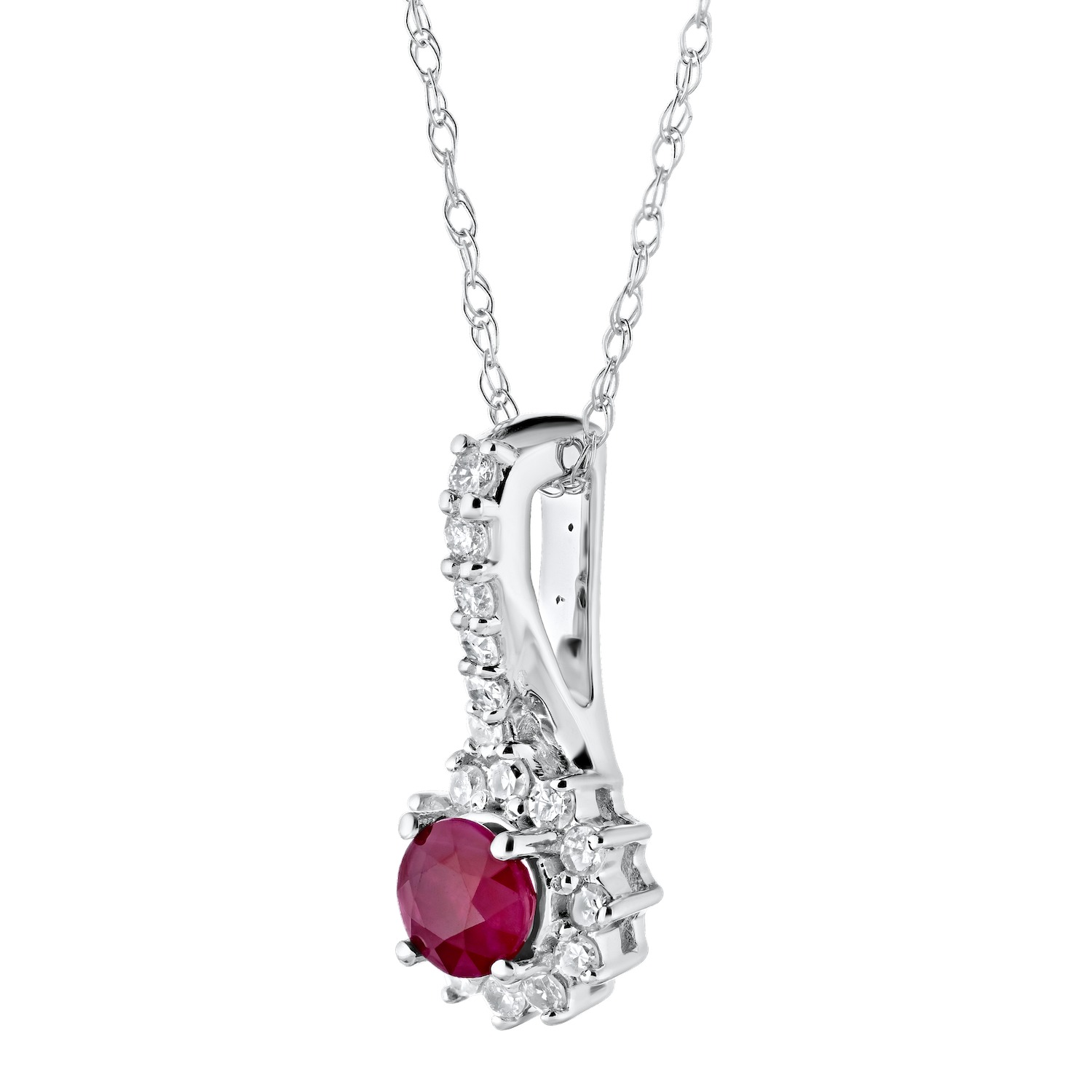 Majestic Gems&trade; 10k White Gold 10K Color Stone Center with Diamond Halo Diamond Bail 2/5 Ctw Ruby & Diamond 0.38 Ctw