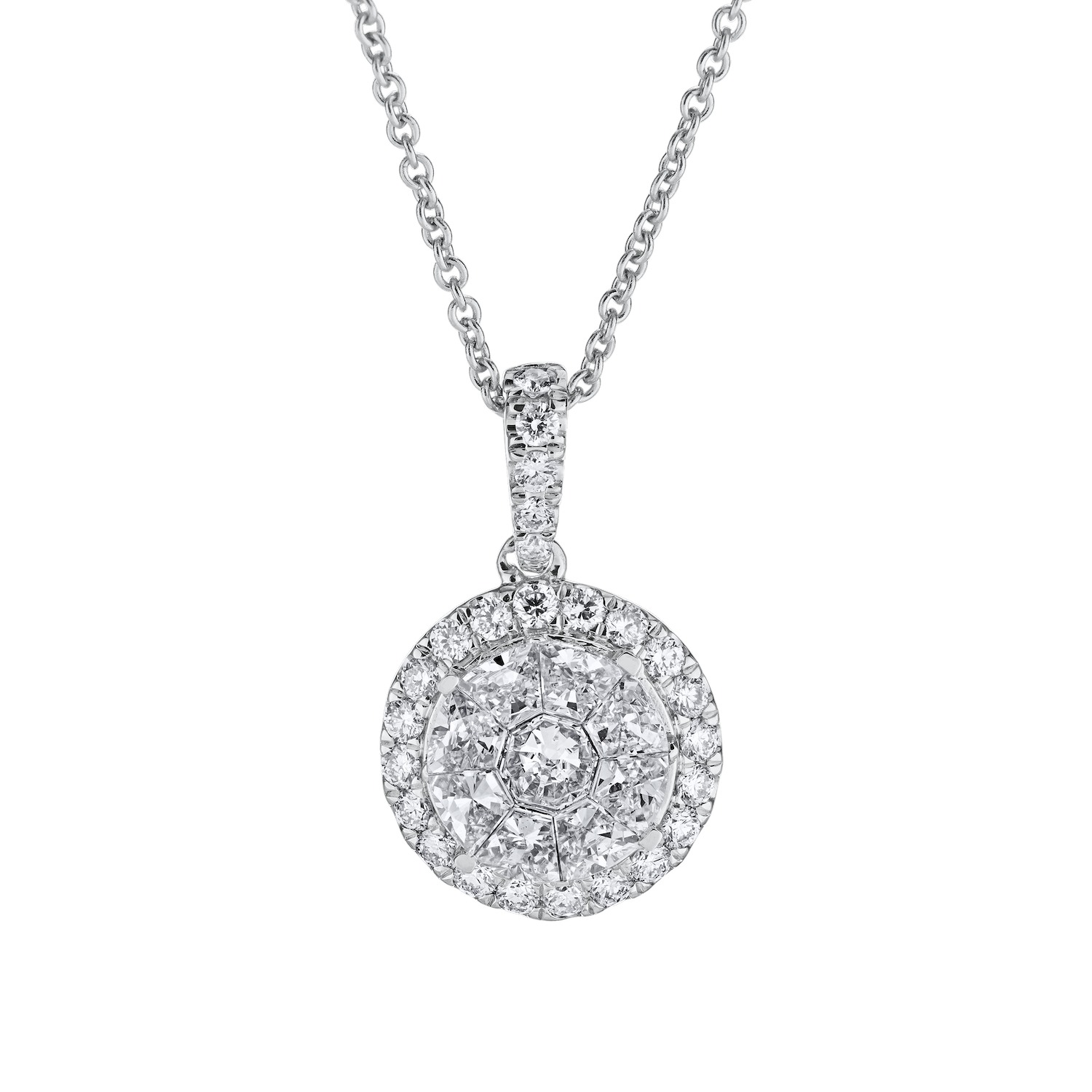Compozit&trade; 14K White Gold Round Shape Halo Diamond Set Bail Pendant Diamond 1.00 Ctw Cutting Edge Technology