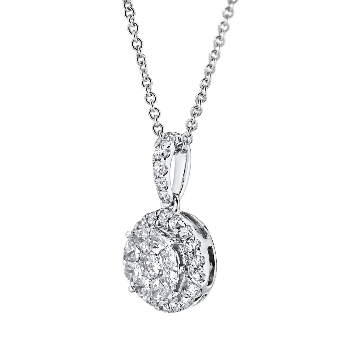 Compozit&trade; 14K White Gold Round Shape Halo Diamond Set Bail Pendant Diamond 0.65 Ctw Cutting Edge Technology