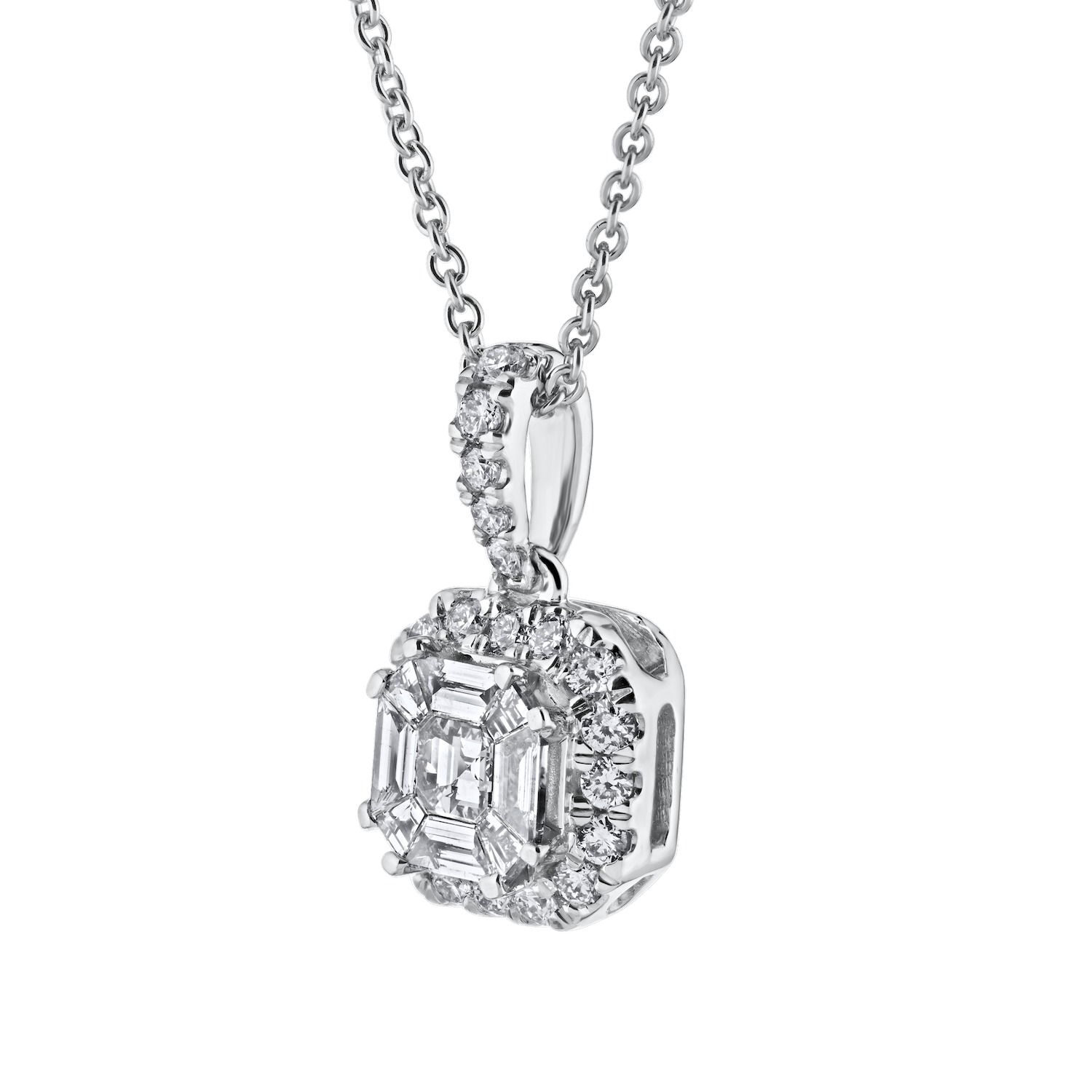 Compozit&trade; 14K White Gold Asscher Shape Halo Diamond Set Bail Pendant Diamond 0.50 Ctw Cutting Edge Technology
