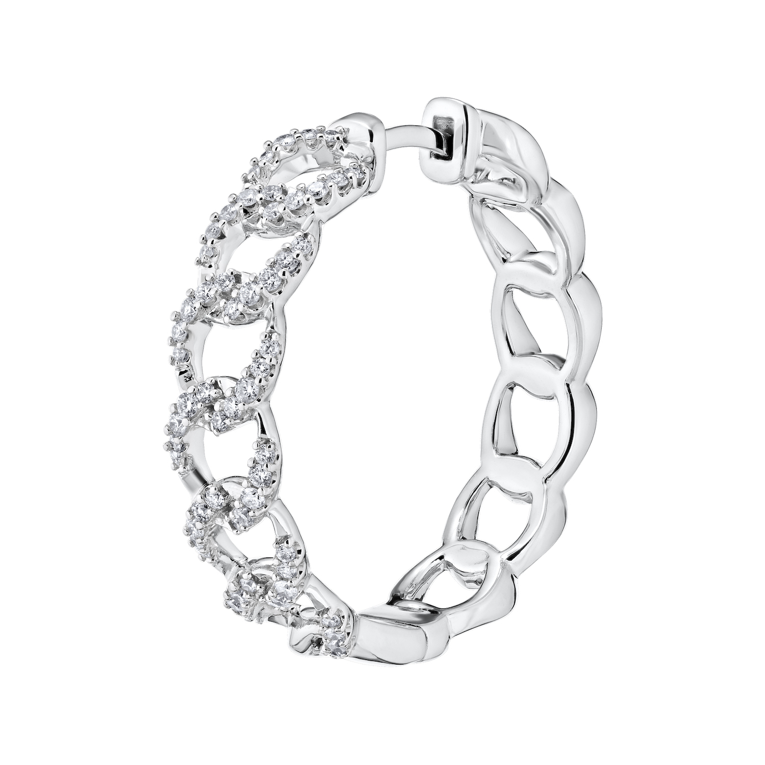 Earrings: 14KW Chain Link Pave Set Hoops 1/2 Ctw