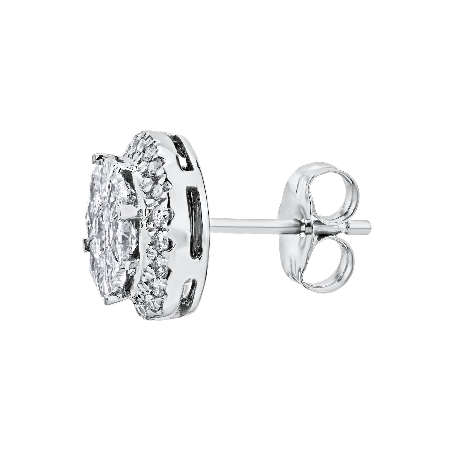 Compozit&trade; 14K White Gold Round Shape Halo Studs Earrings Diamond 1.00 Ctw Cutting Edge Technology