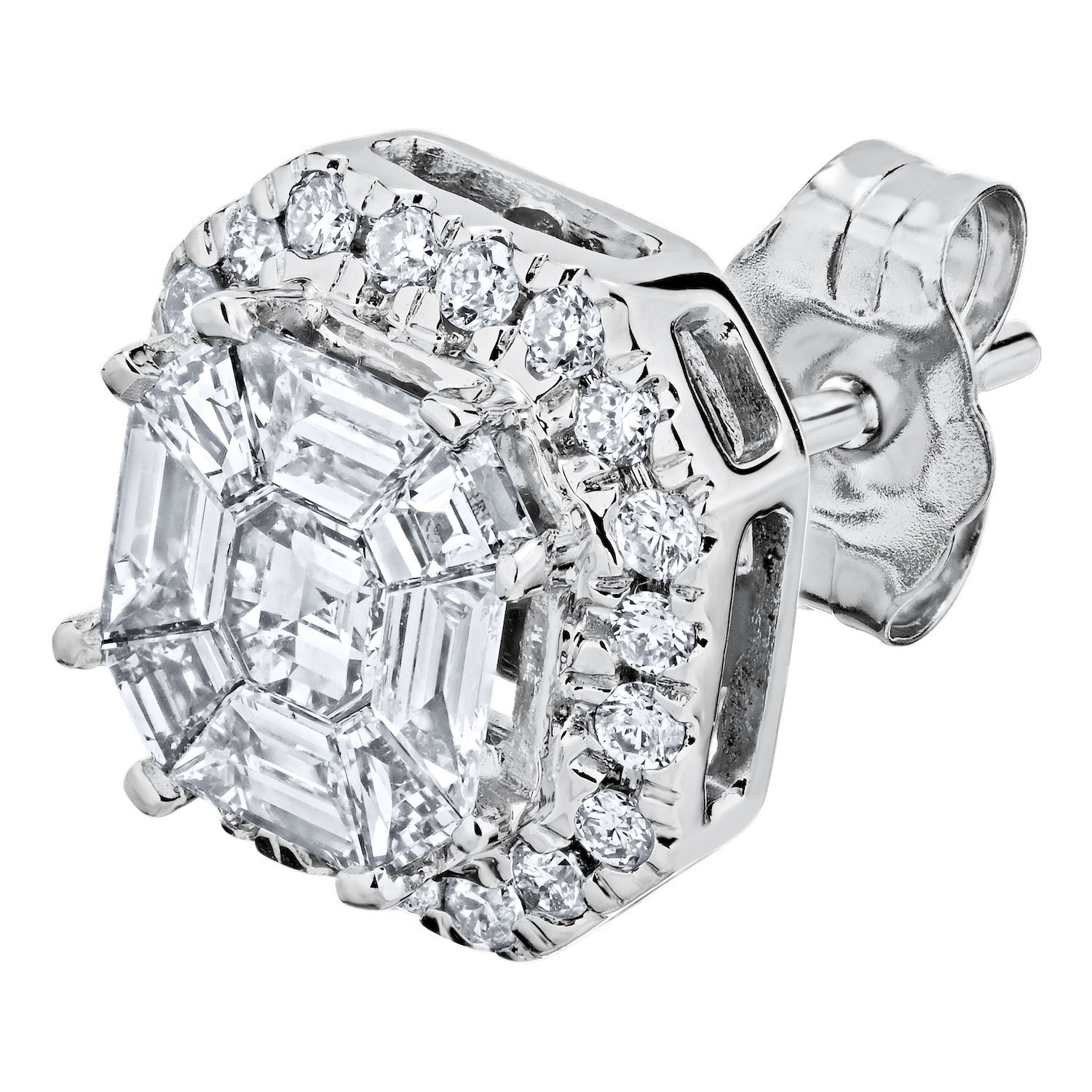 Compozit&trade; 14K White Gold Asscher Halo Studs Earrings Diamond 1.00 Ctw Cutting Edge Technology
