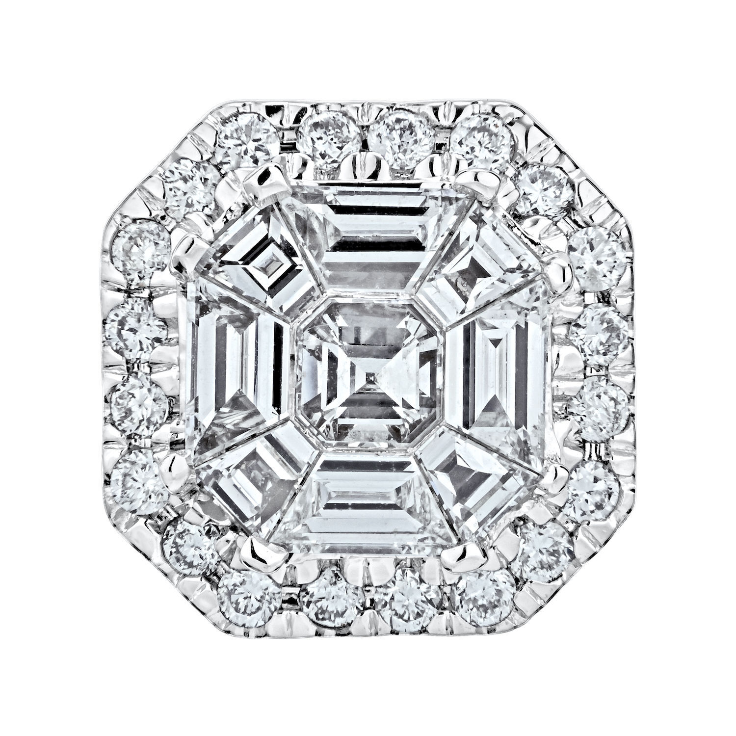 Compozit&trade; 14K White Gold Asscher Halo Studs Earrings Diamond 1.25 Ctw Cutting Edge Technology