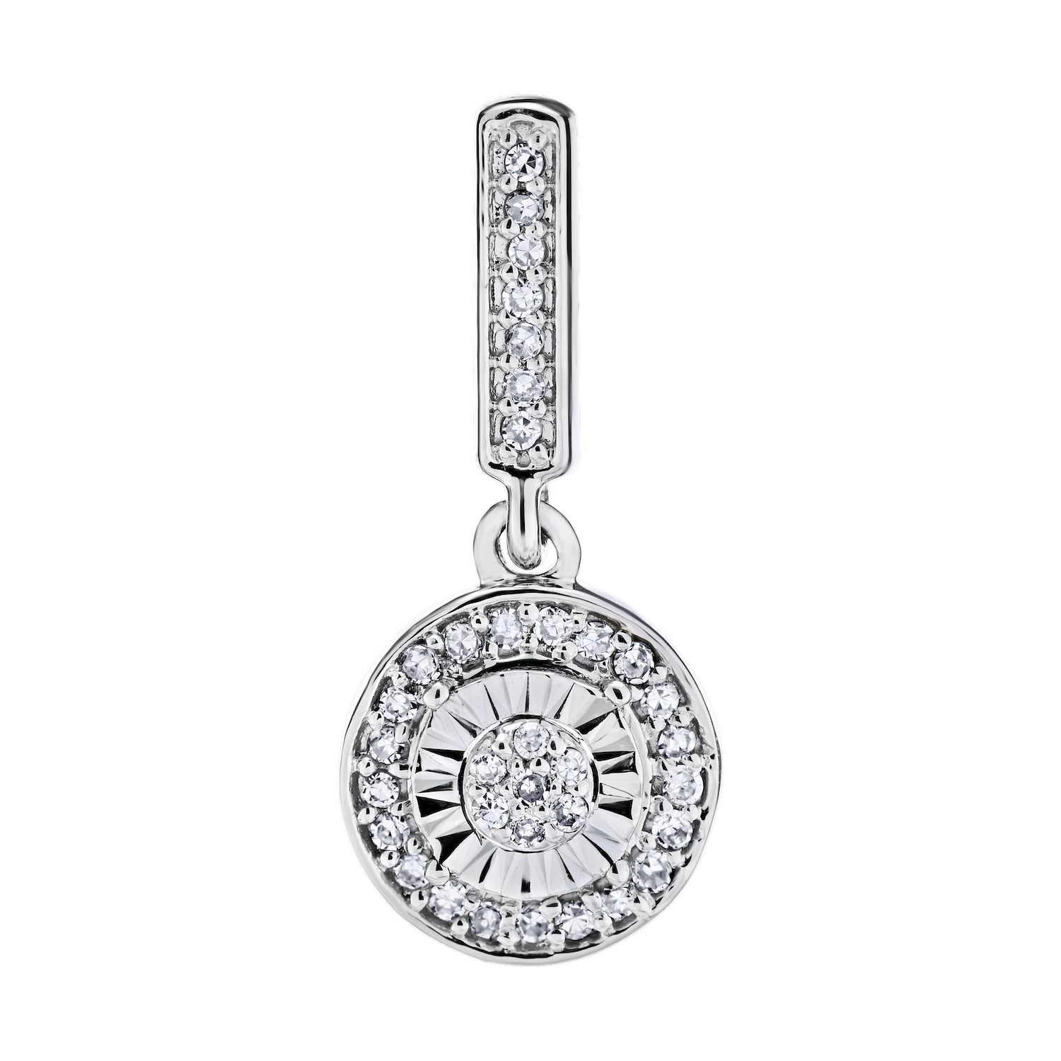 Earrings: 10KW Round Shape Miracle Plate Pave Center Halo Drops 70 Rd. 1/5 Ctw