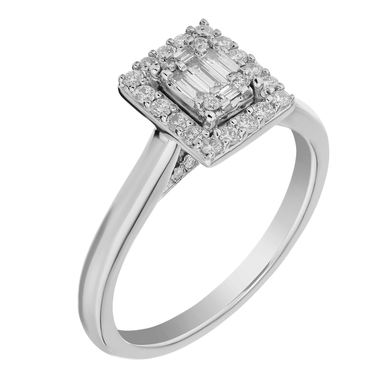 Multiplicity&trade; 14KW White Gold Emerald Shape Halo Plain Shank 0.40 Ctw Diamond