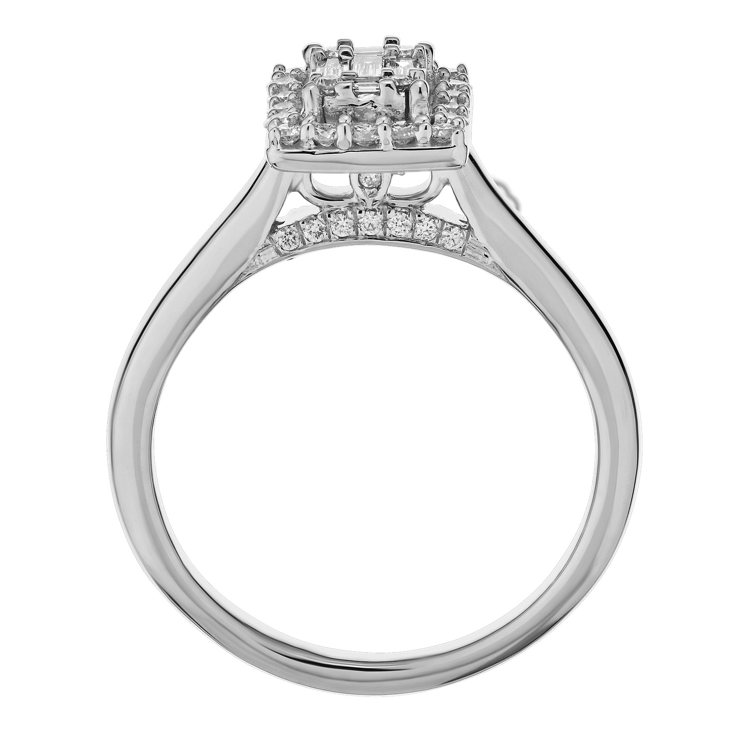 Multiplicity&trade; 14KW White Gold Emerald Shape Halo Plain Shank 0.40 Ctw Diamond