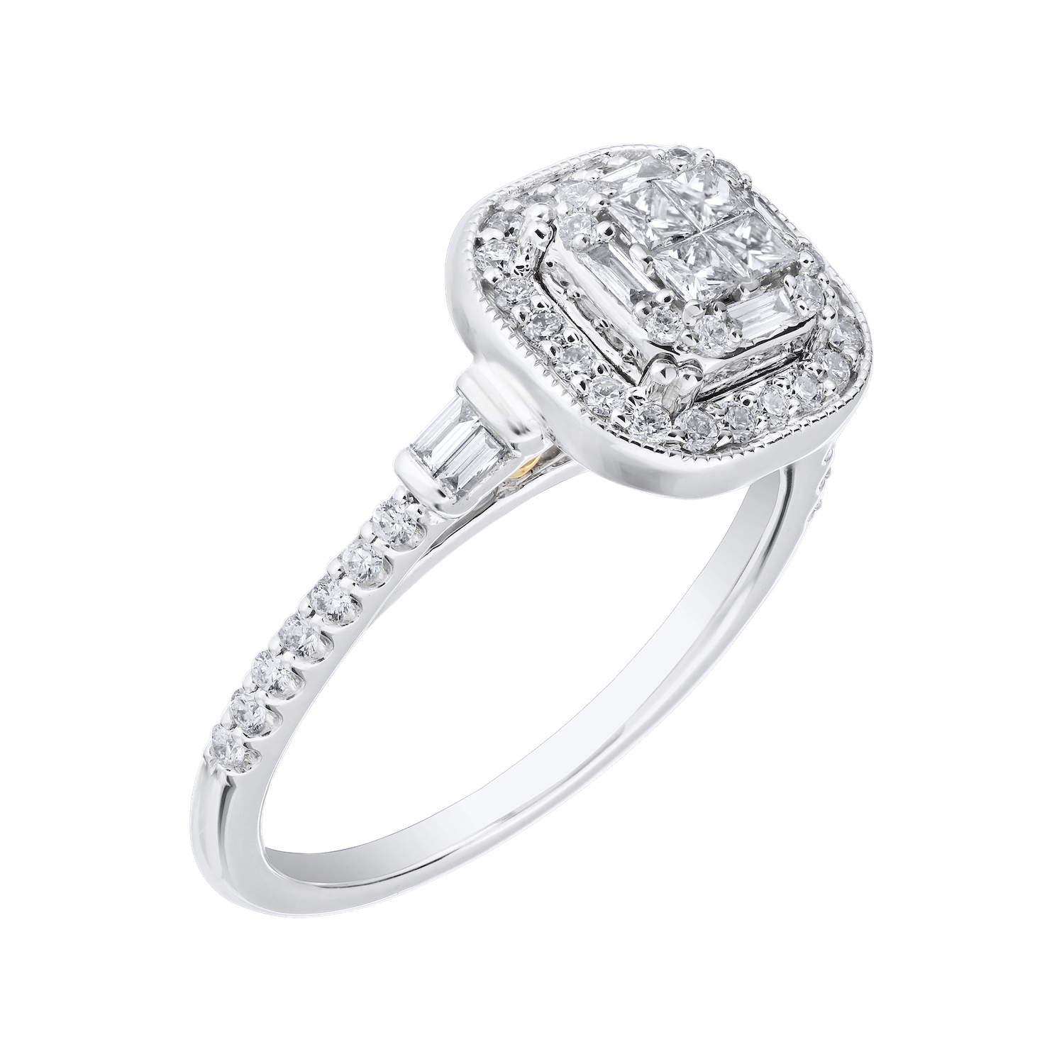 Multiplicity&trade; 14KW White Gold Square Shape Halo Baguette Shoulders 0.50 Ctw Diamond