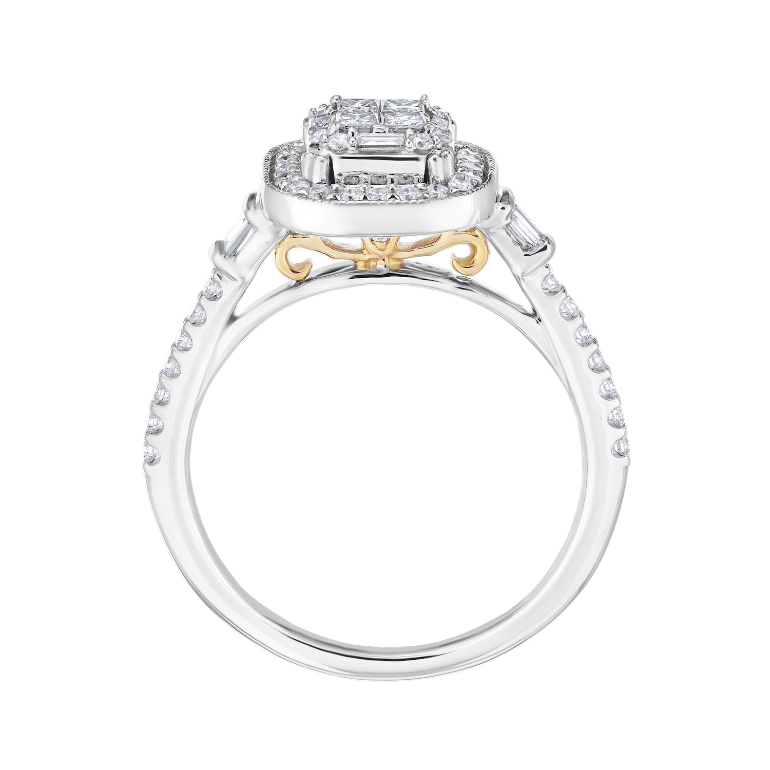 Multiplicity&trade; 14KW White Gold Square Shape Halo Baguette Shoulders 0.50 Ctw Diamond