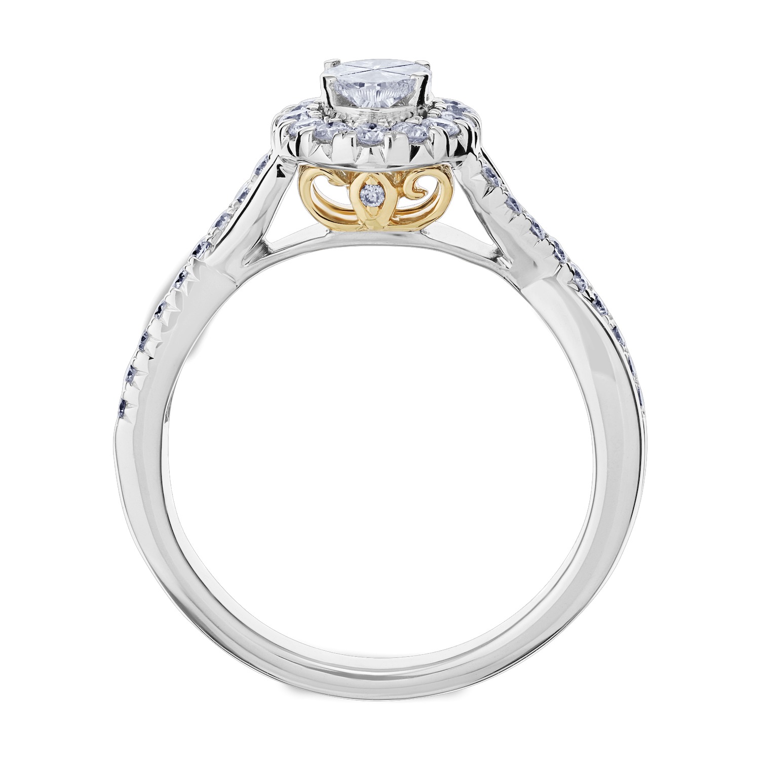 Compozit&trade; 14K Two Tone Gold Oval Center Halo With Crossover Shoulders Ring Diamond 0.75 Ctw Cutting Edge Technology