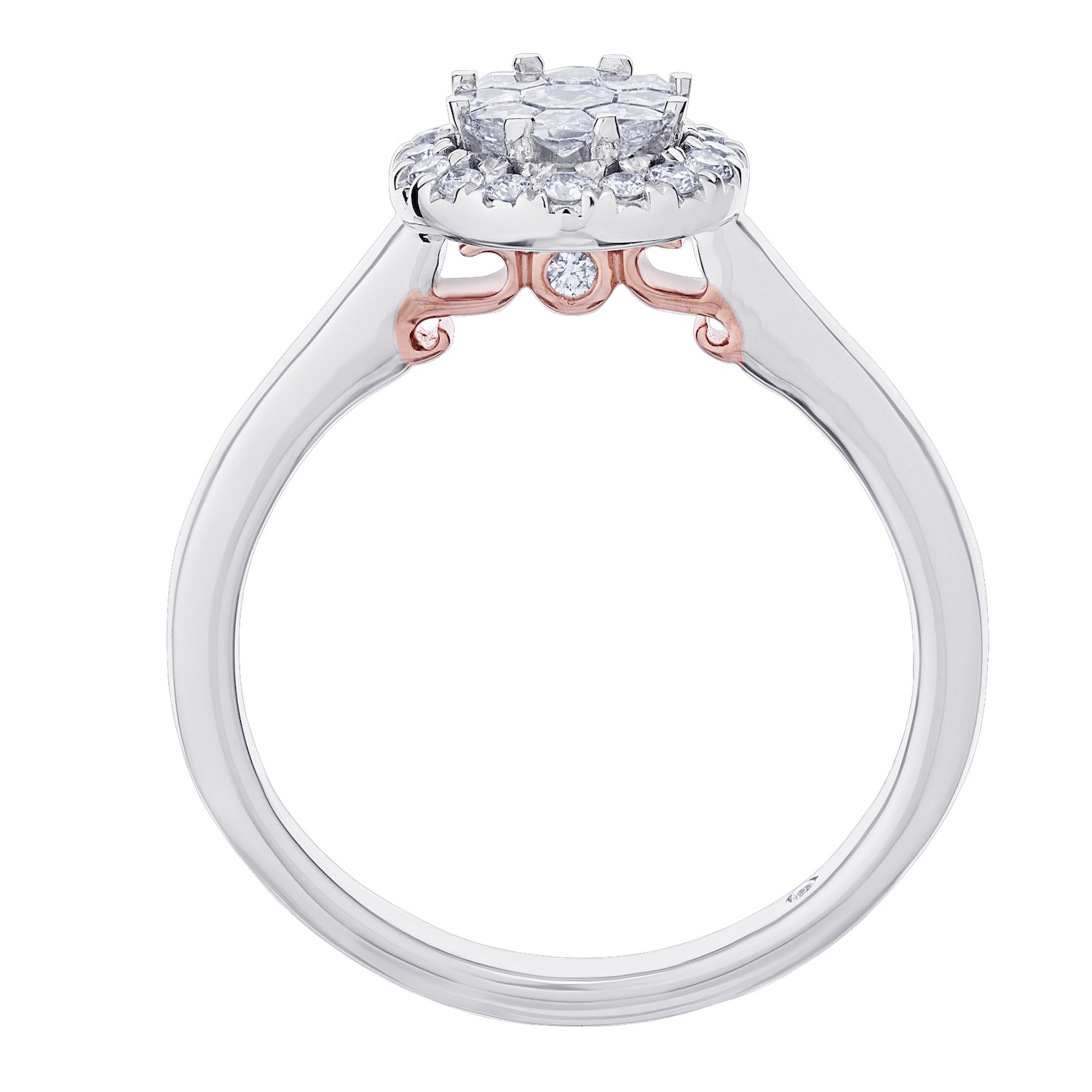 Compozit&trade; 14KW White Gold Round Center Halo With Plain Shank Ring Diamond 0.50 Ctw Cutting Edge Technology